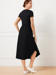 MIXED MEDIA SHORT SLEEVE DRESS | Talbots on sale