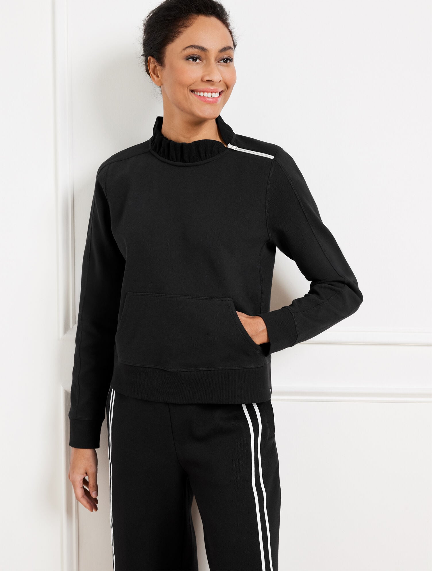 PIQUÉ ZIP SHOULDER PULLOVER | Talbots for sale