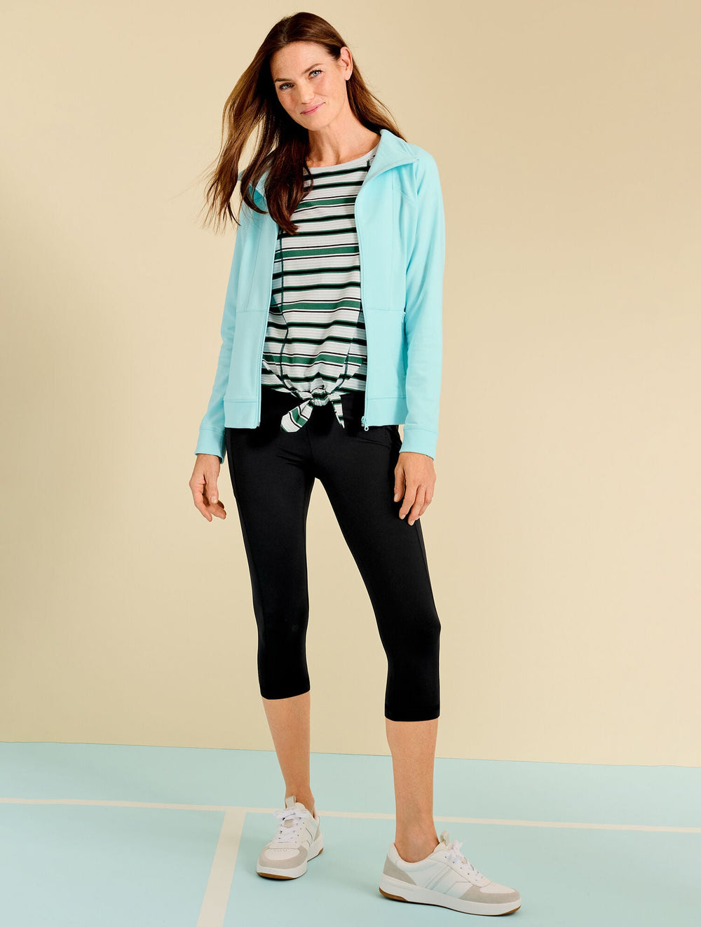 SUPERSOFT JERSEY TIE FRONT TEE - RAINFALL STRIPE | Talbots outlet