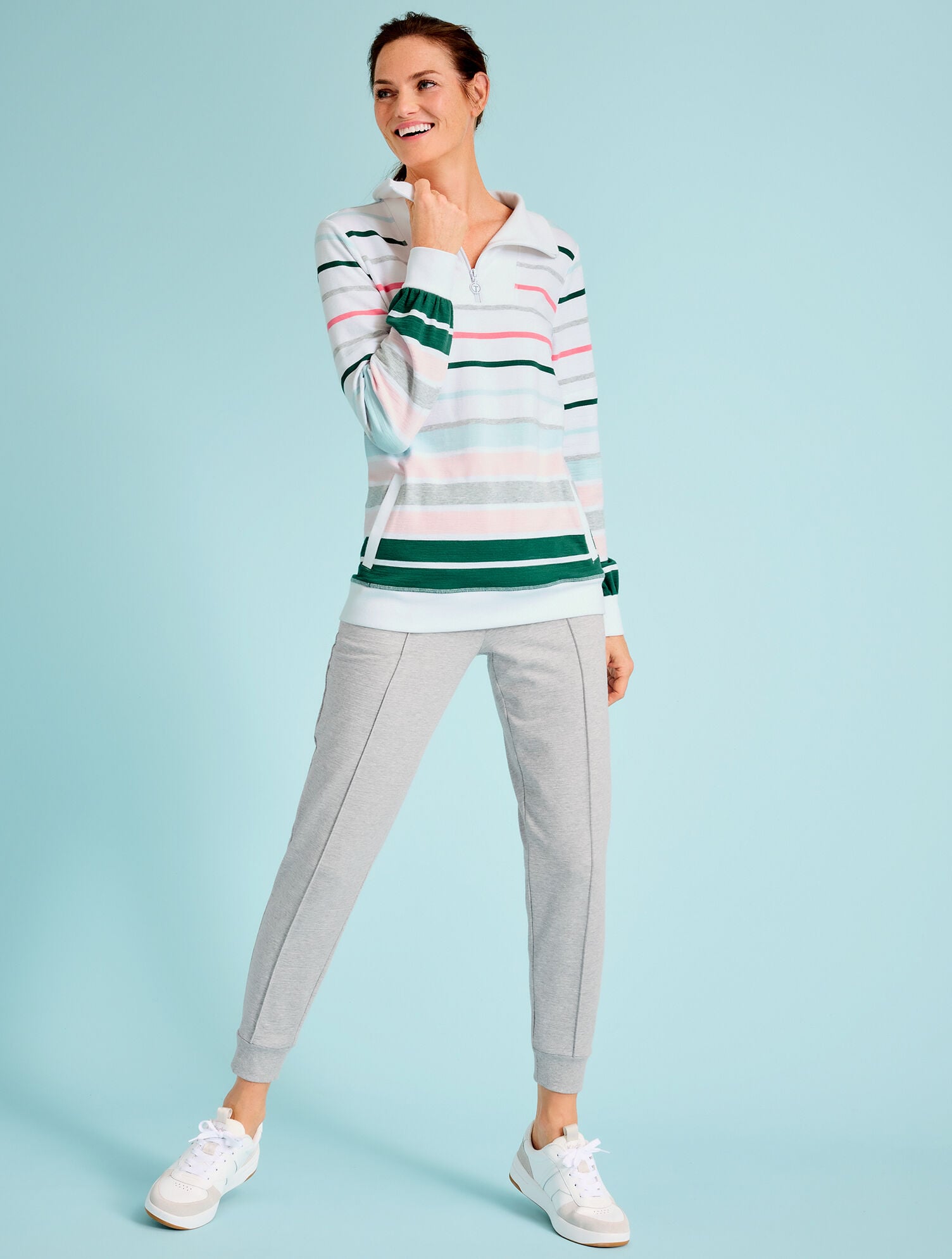 COZY CRUSH HALF-ZIP PULLOVER - BUDDING STRIPE | Talbots online