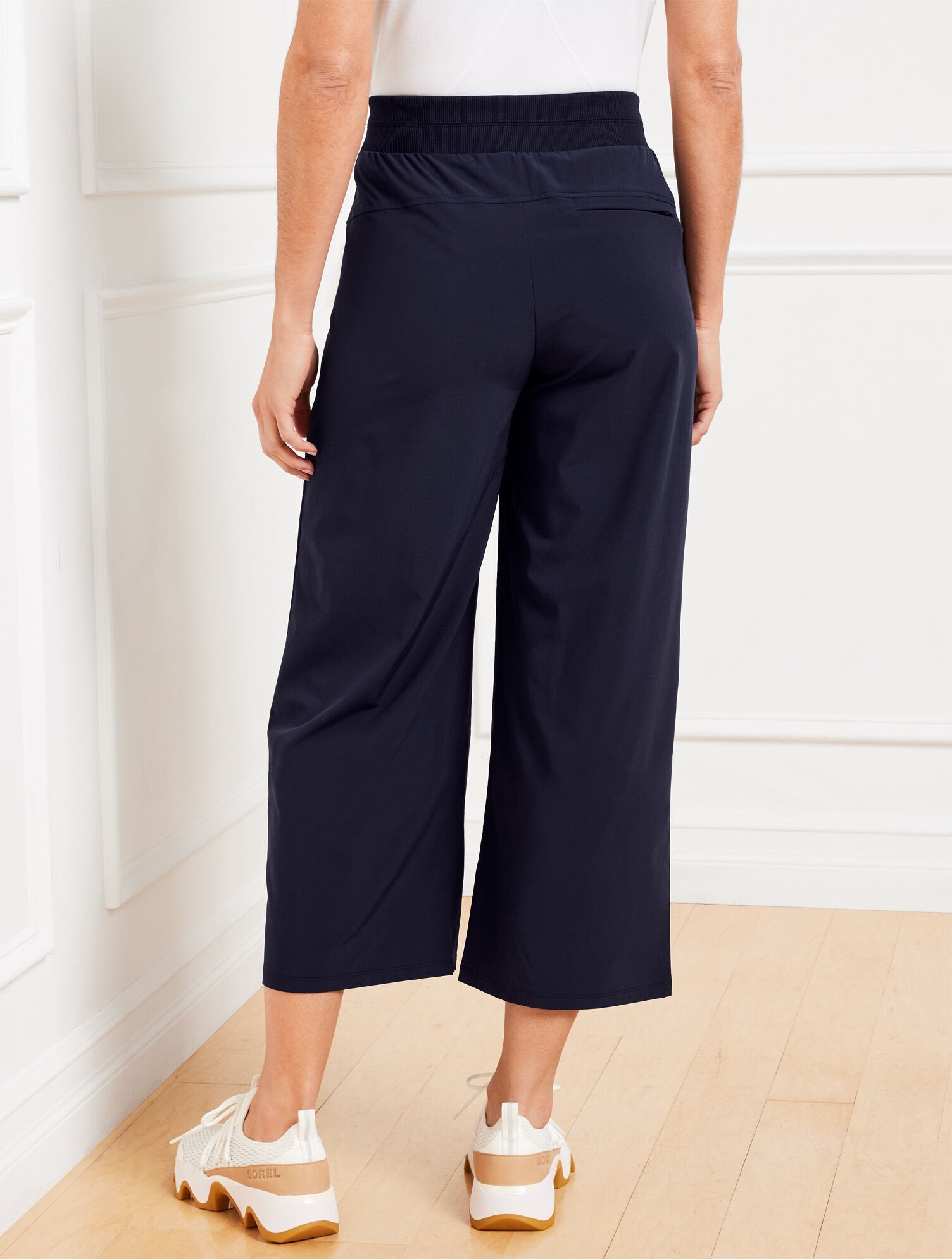 LIGHTWEIGHT WOVEN STRETCH WIDE LEG ANKLE PANTS | Talbots sale
