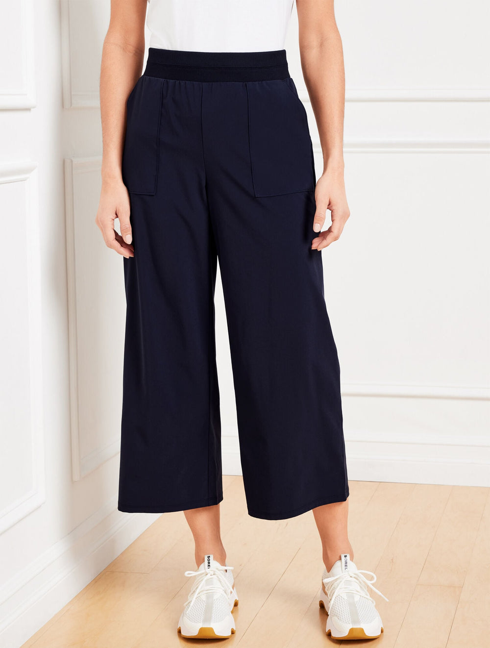 LIGHTWEIGHT WOVEN STRETCH WIDE LEG ANKLE PANTS | Talbots sale