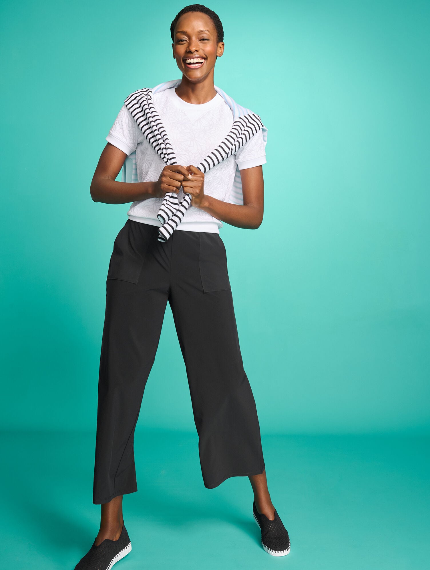 LIGHTWEIGHT WOVEN STRETCH WIDE LEG ANKLE PANTS | Talbots sale