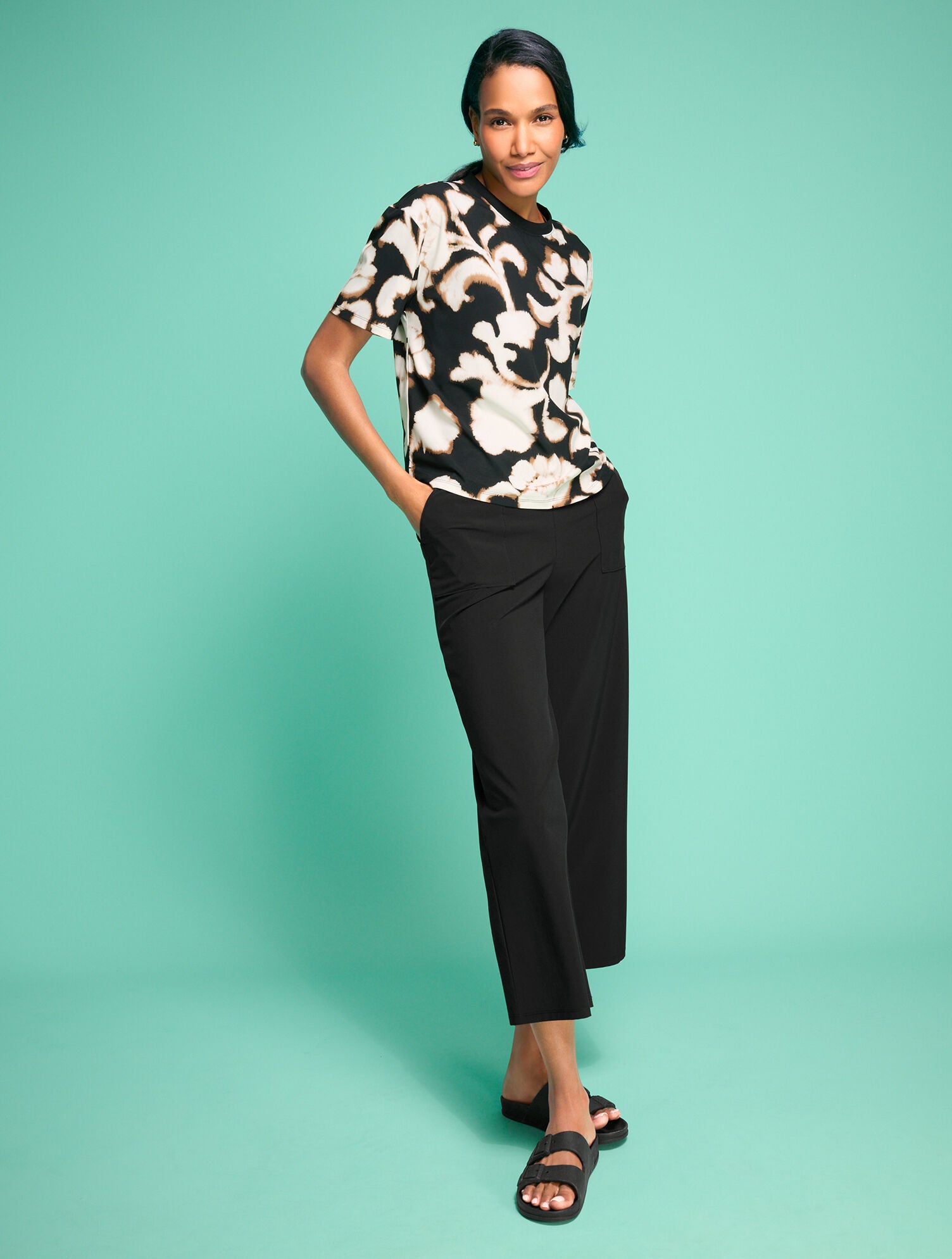 LIGHTWEIGHT WOVEN STRETCH WIDE LEG ANKLE PANTS | Talbots sale