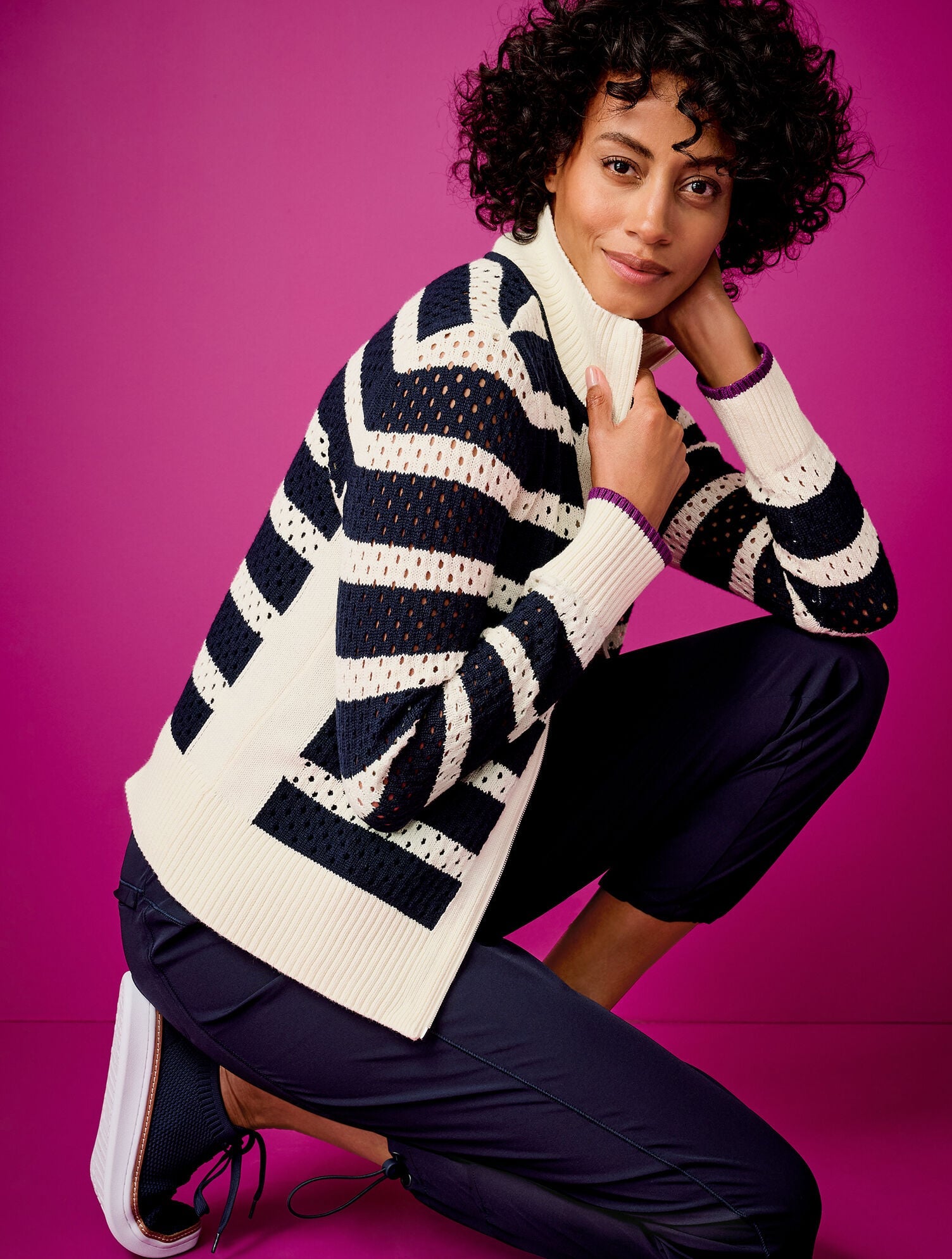 COOLMAX® FULL ZIP SWEATER JACKET - STRIPE | Talbots US
