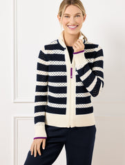 COOLMAX® FULL ZIP SWEATER JACKET - STRIPE | Talbots US