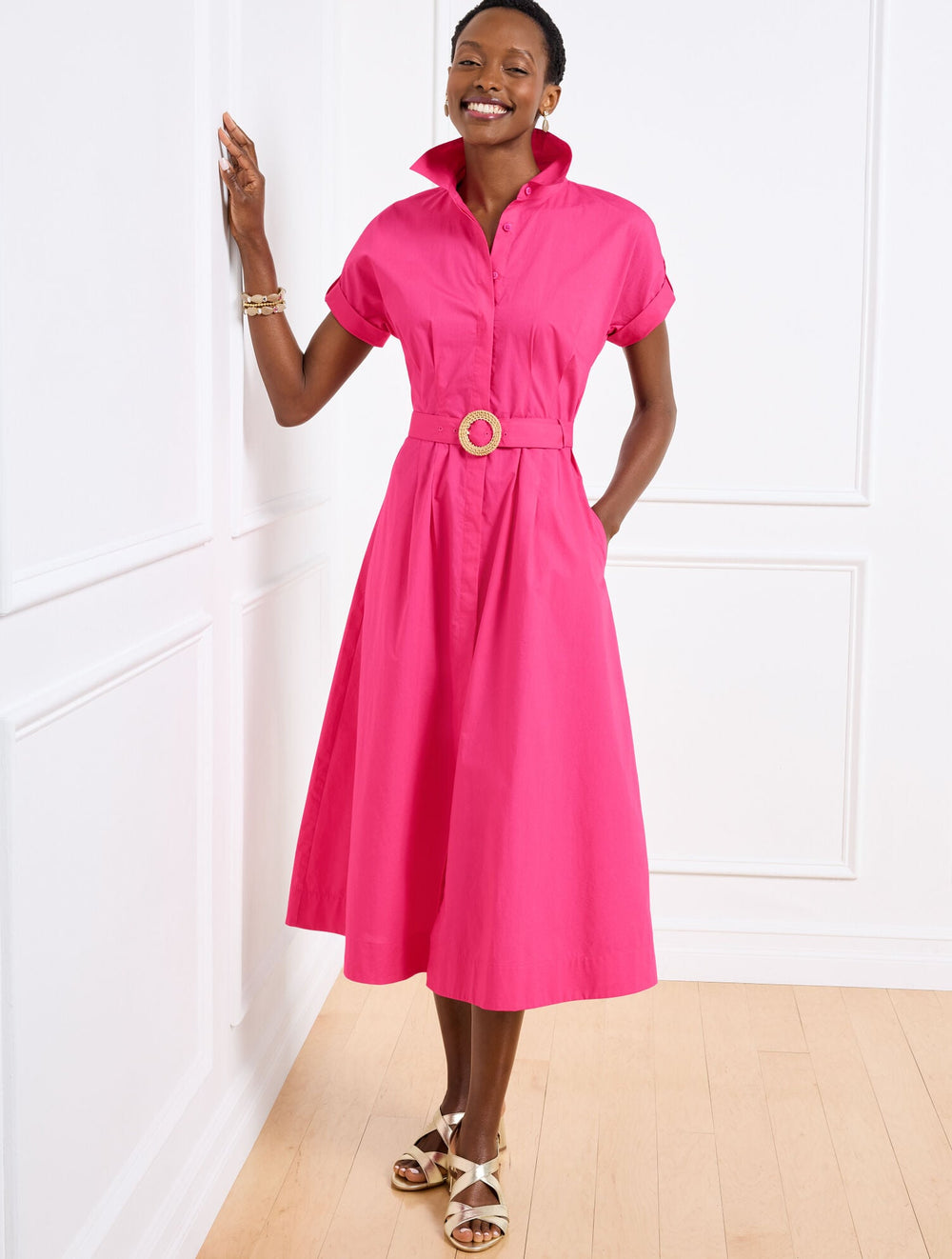 RAFFIA BUCKLE POPLIN SHIRTDRESS | Talbots US
