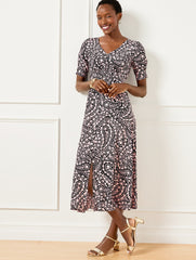 SMOCKED SLEEVE MIDI DRESS - FLORAL PAISLEY | Talbots for sale