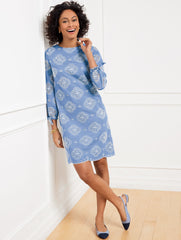 TIE SLEEVE EYELET CHAMBRAY DRESS | Talbots on sale