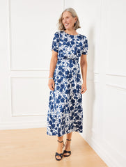 SATIN MIDI DRESS - BLUSHING ROSES | Talbots outlet