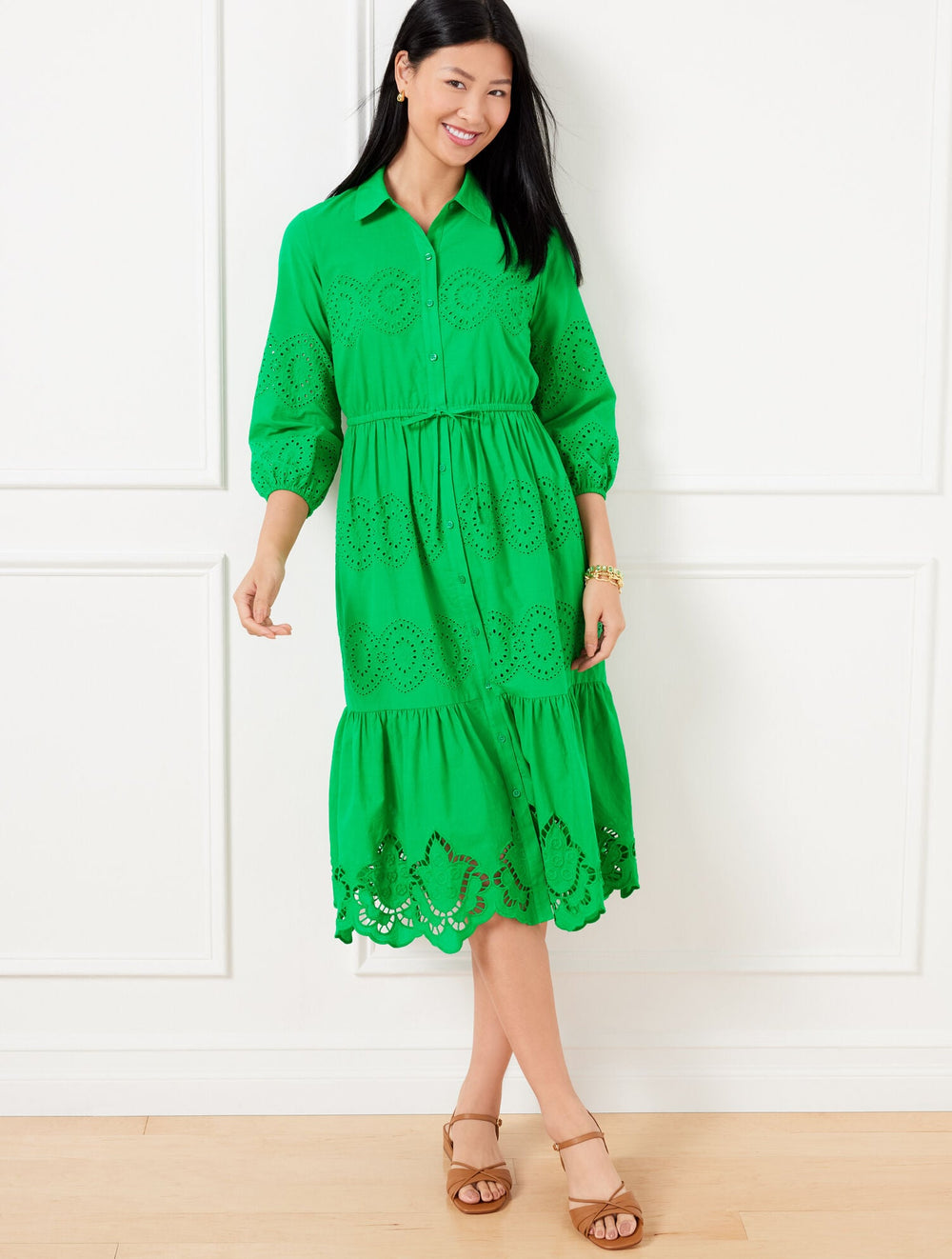 EYELET PUFF SLEEVE POPLIN SHIRTDRESS | Talbots discount