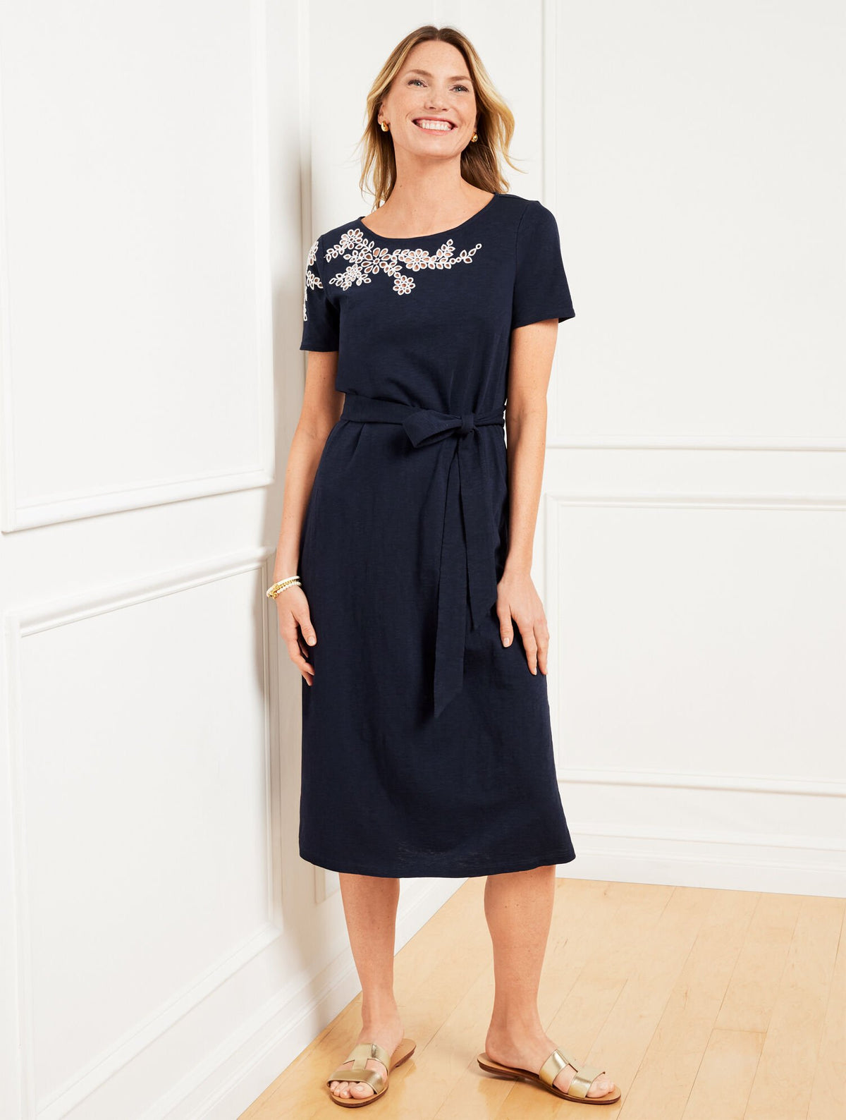 EMBROIDERED NANTUCKET SLUB MIDI DRESS | Talbots for sale