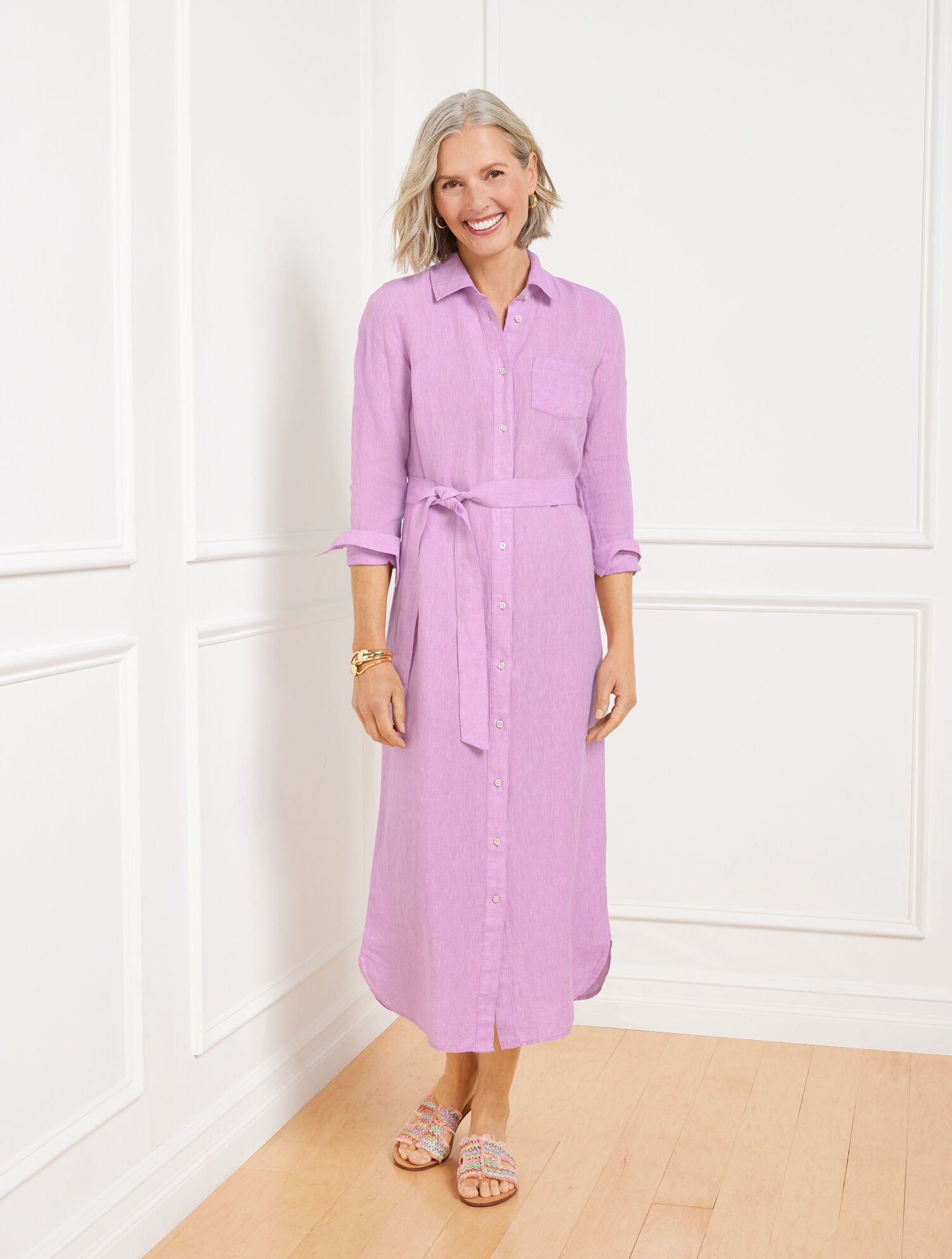 CROSS DYED LINEN SHIRTDRESS - LAVENDER | Talbots for sale