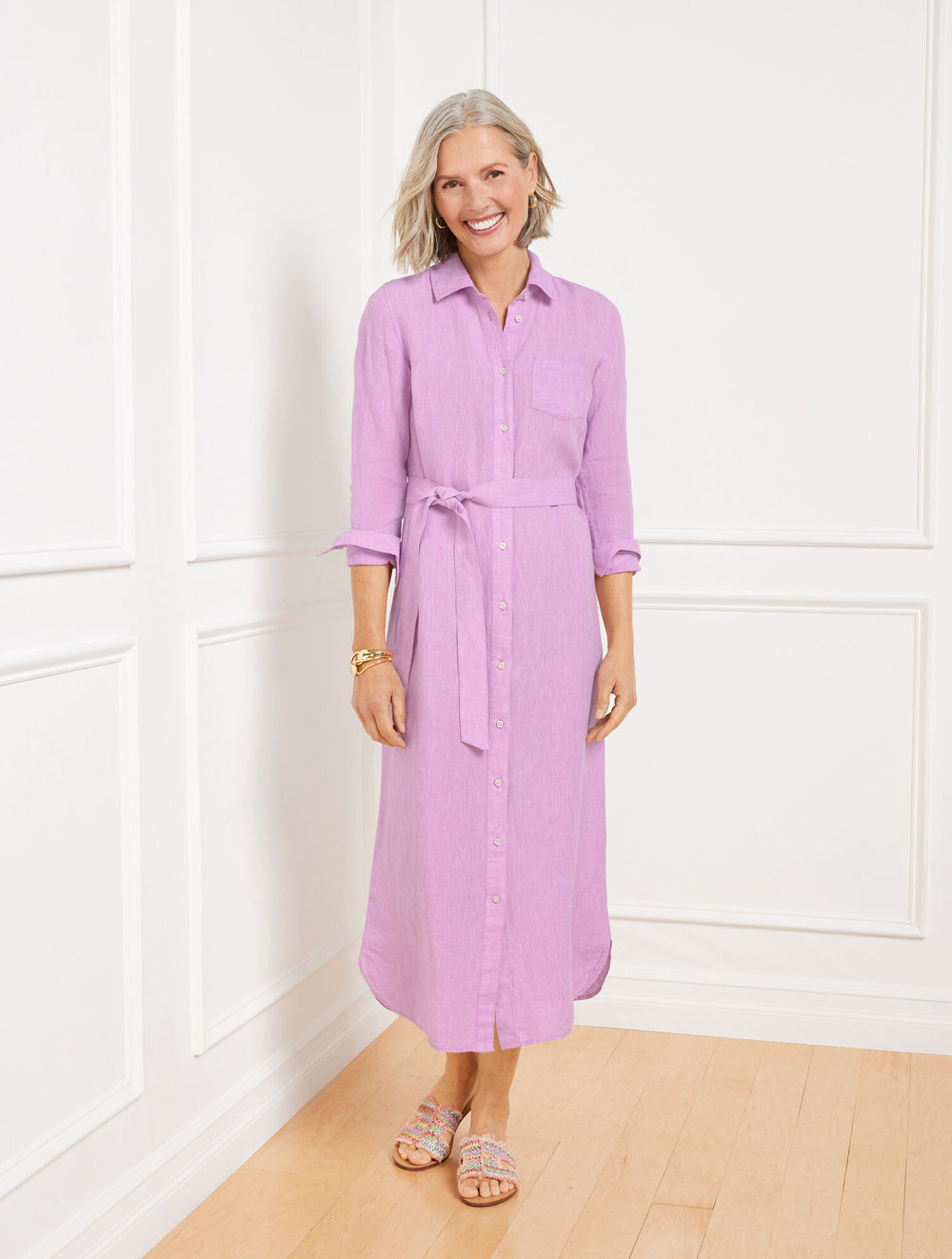 CROSS DYED LINEN SHIRTDRESS - LAVENDER | Talbots for sale