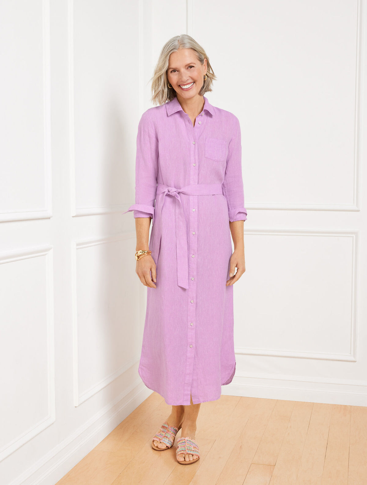 CROSS DYED LINEN SHIRTDRESS - LAVENDER | Talbots for sale