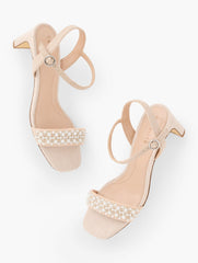 CAYDEN PEARL BLOCK HEEL LINEN SANDALS | Talbots on sale