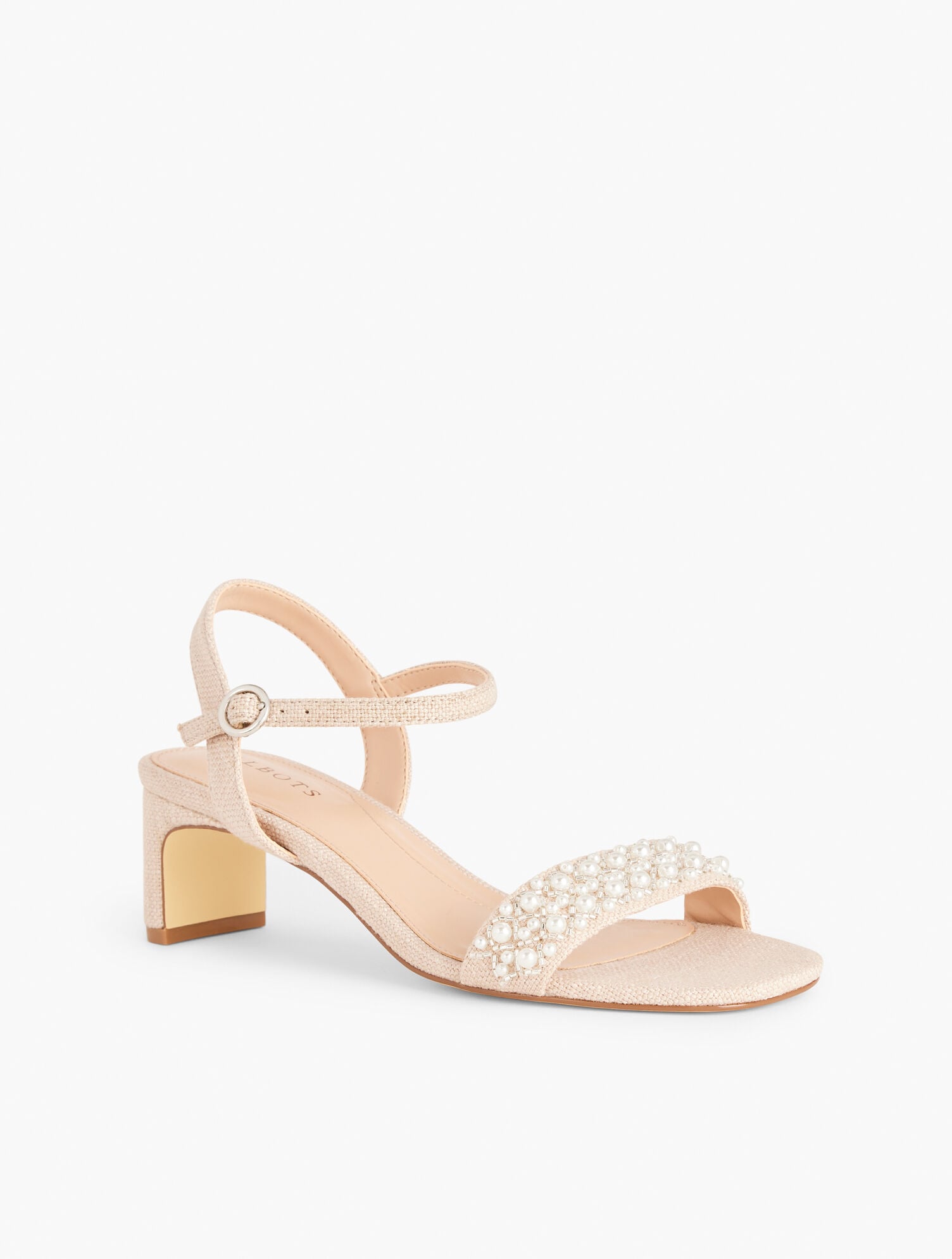 CAYDEN PEARL BLOCK HEEL LINEN SANDALS | Talbots on sale