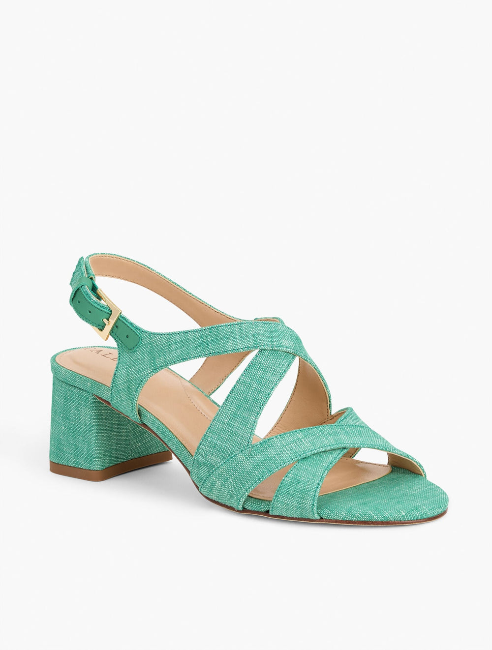 MILLIE STRAPS BLOCK HEEL WASHED LINEN SANDALS | Talbots near me