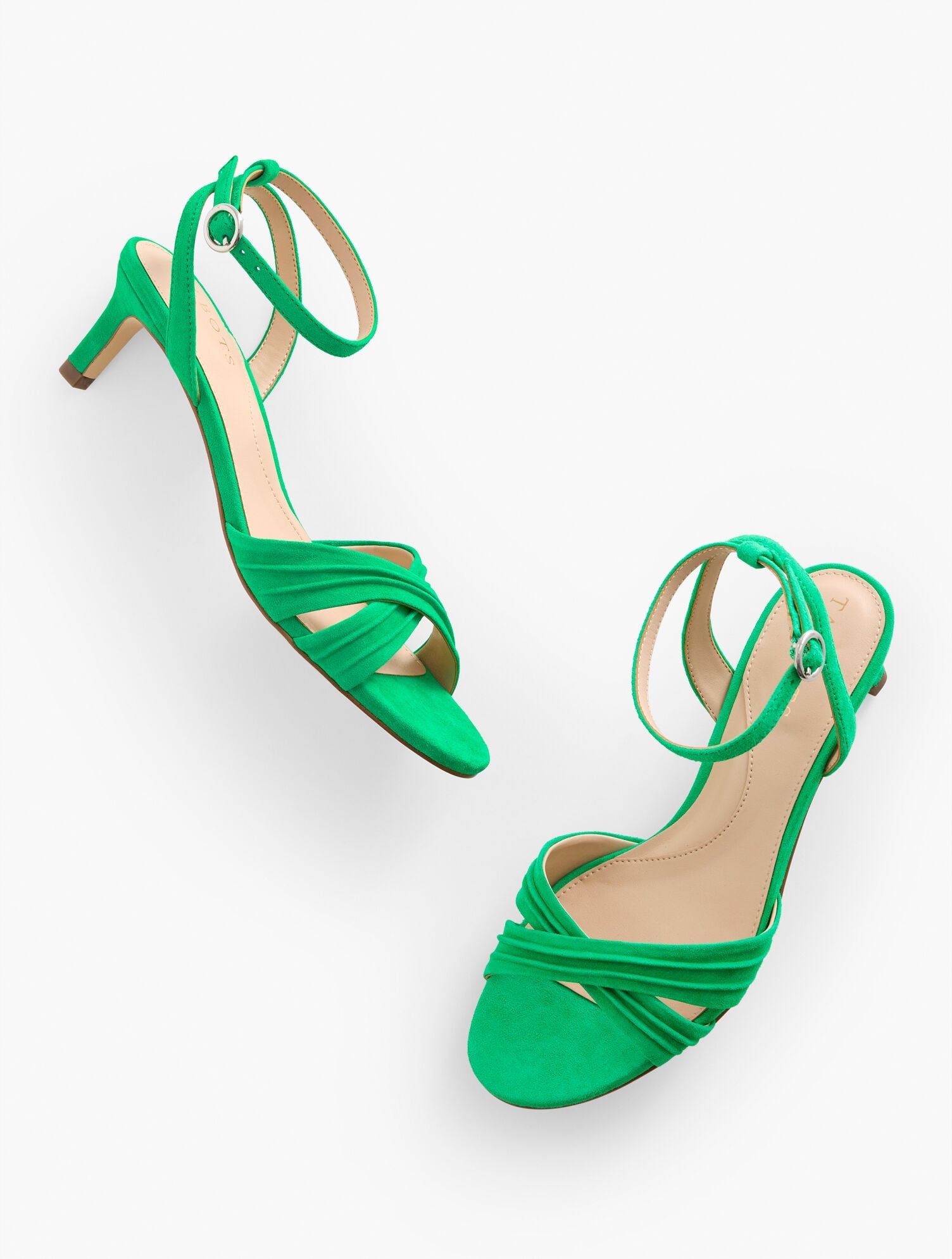 TALLIA PLEATED SUEDE ANKLE STRAP HEEL SANDALS | Talbots discount