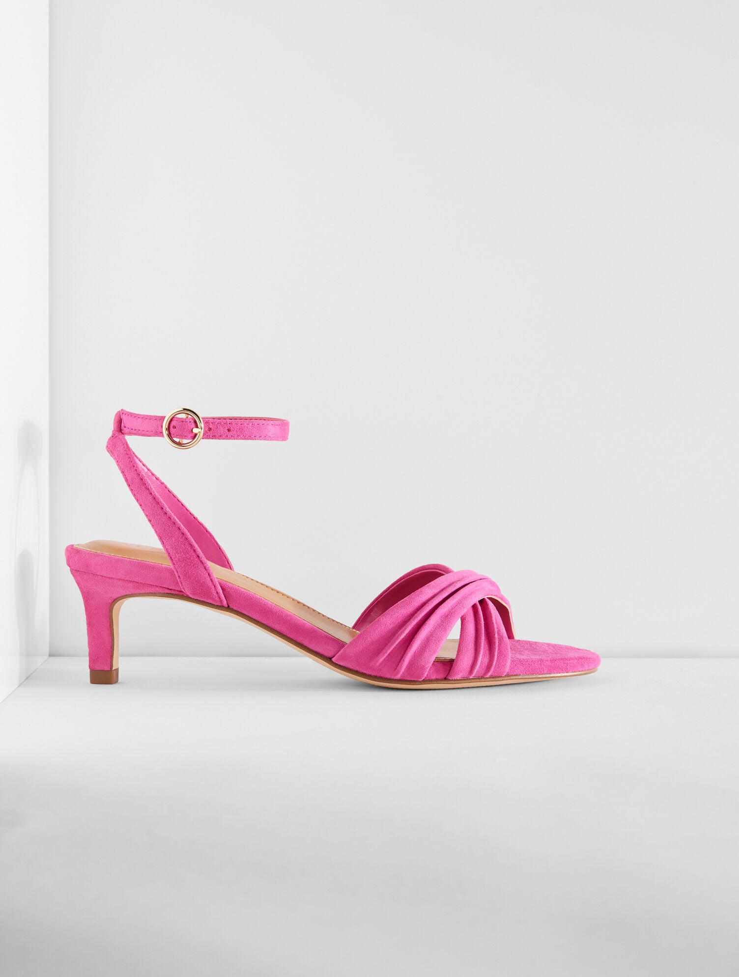 TALLIA PLEATED SUEDE ANKLE STRAP HEEL SANDALS | Talbots outlet
