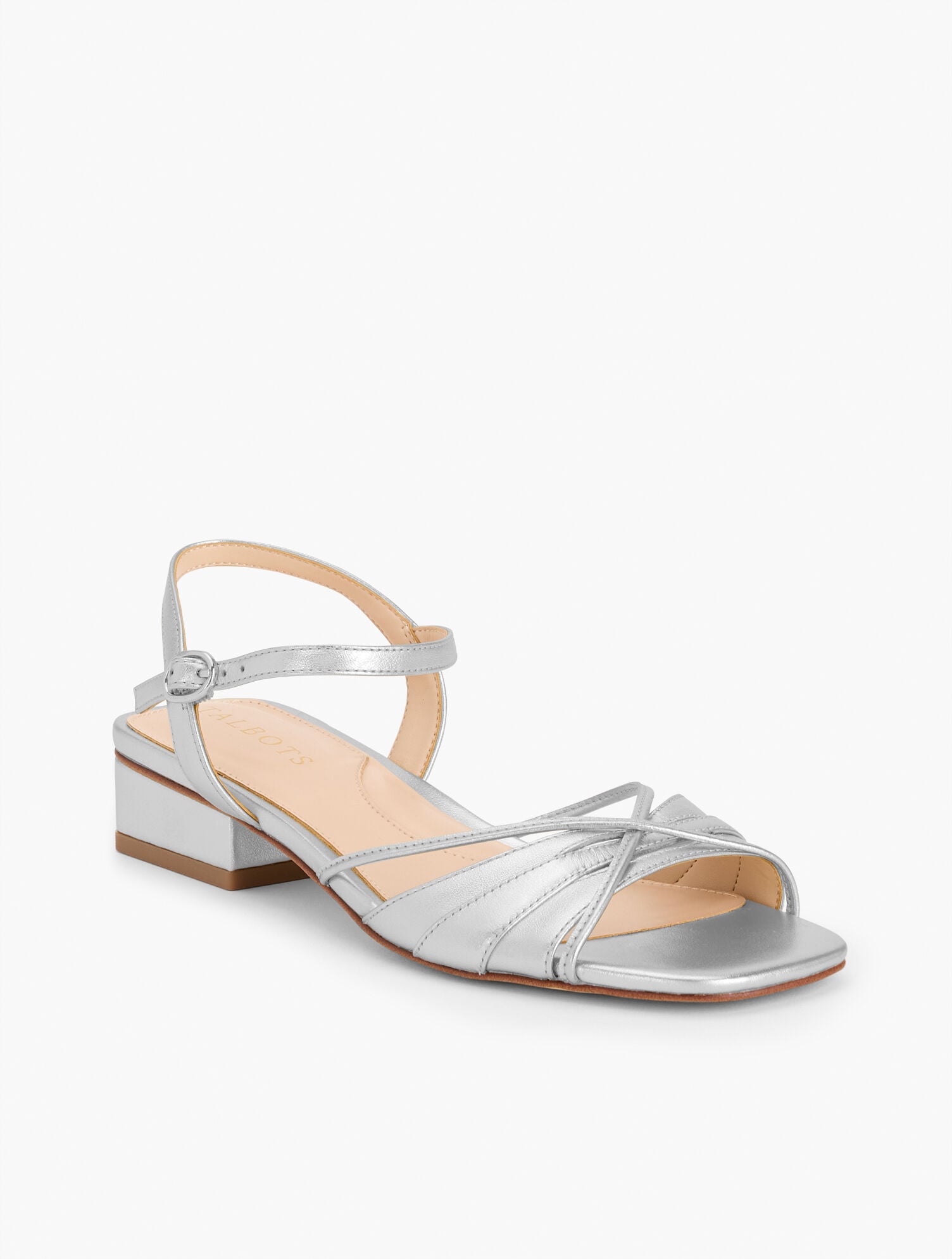 VIV STRAPPY METALLIC NAPPA BLOCK HEEL SANDALS | Talbots online