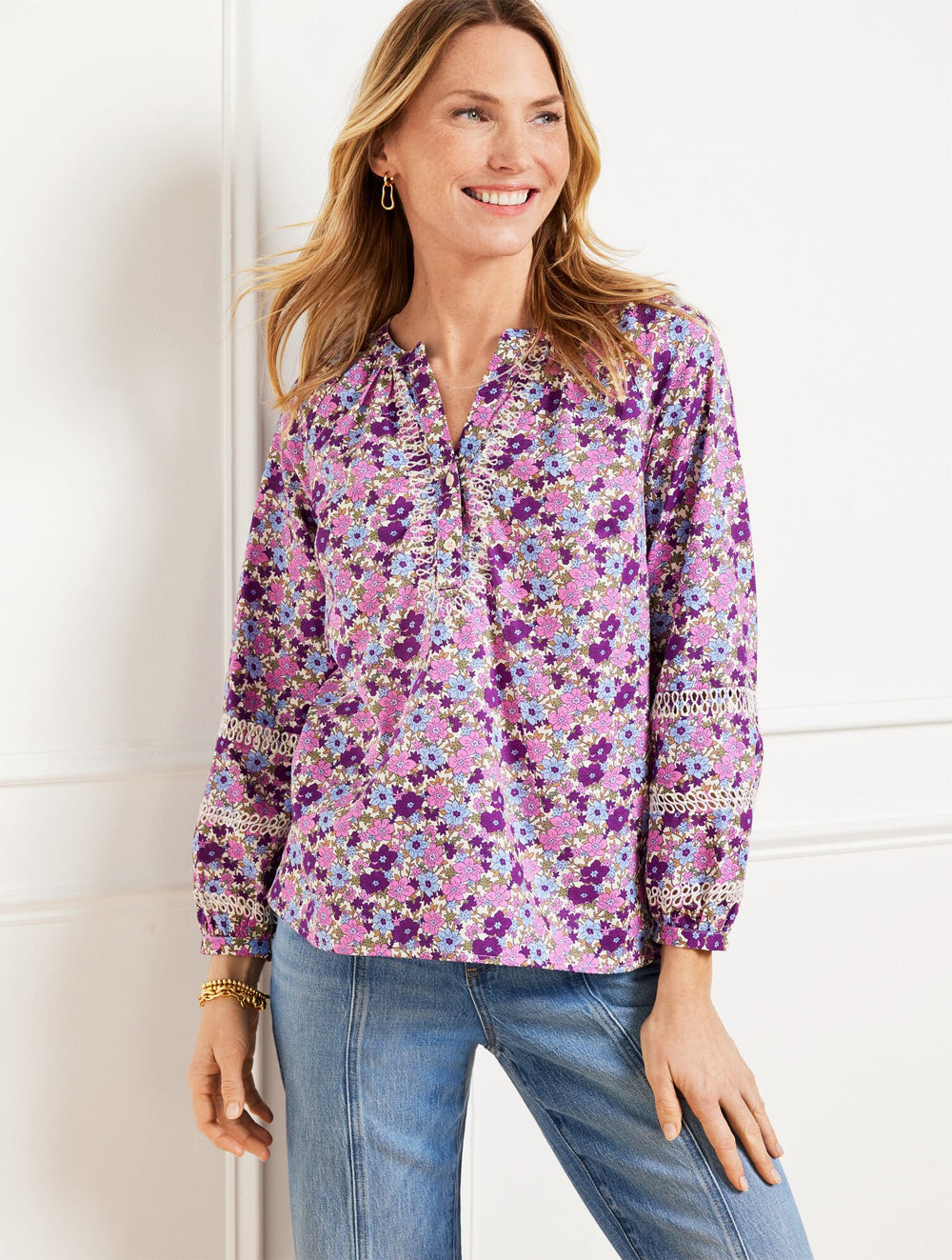 TOSSED DITSY EMBROIDERED TOP | Talbots outlet