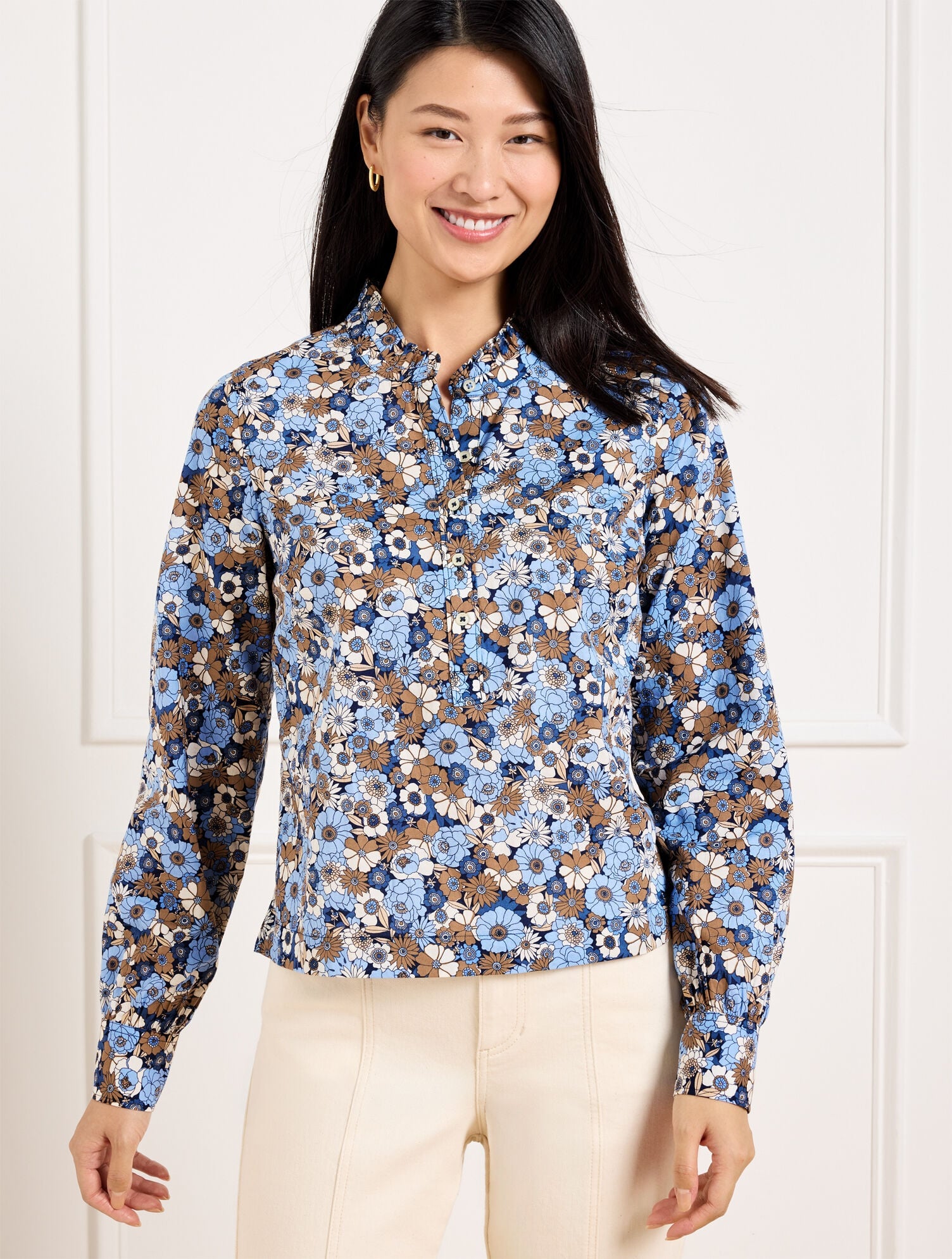 RUFFLE SHORT SHIRT - GATHERED BLOSSOMS | Talbots for sale