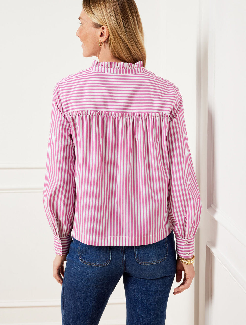 RUFFLE NECK TOP - REGENCY STRIPE | Talbots US