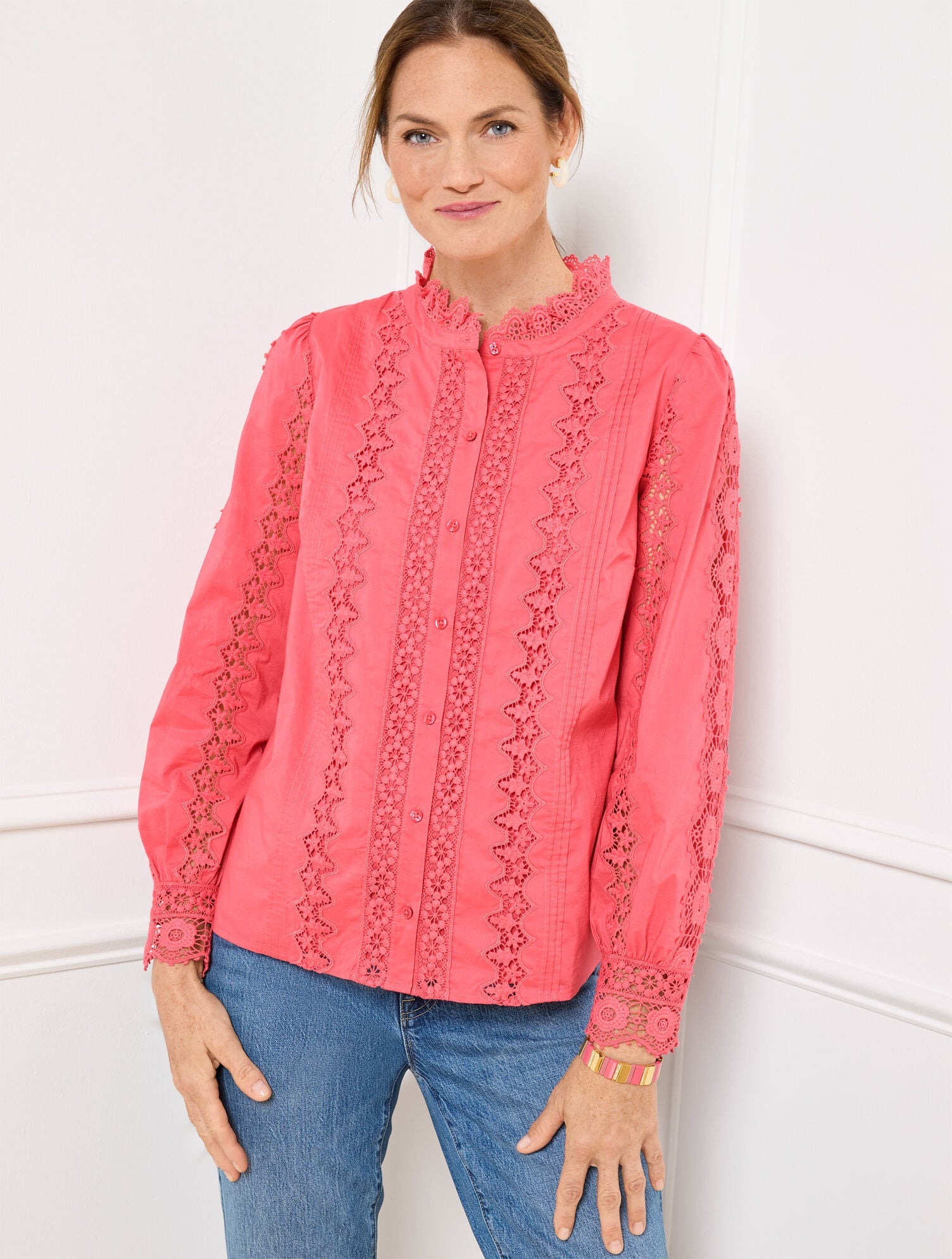 LACE TRIM VOILE TOP | Talbots discount