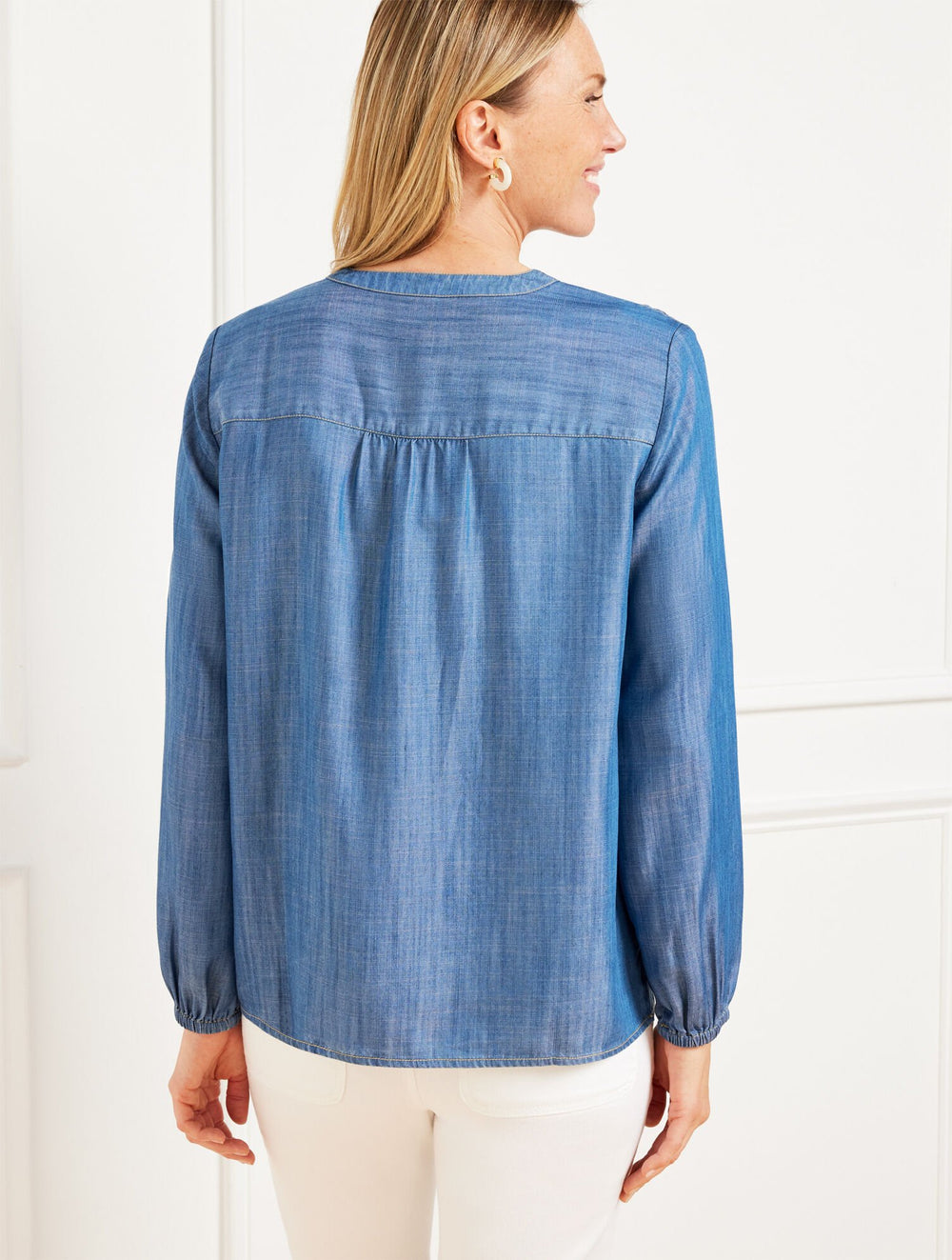 DENIM SMOCKED SHORT POPOVER | Talbots on sale