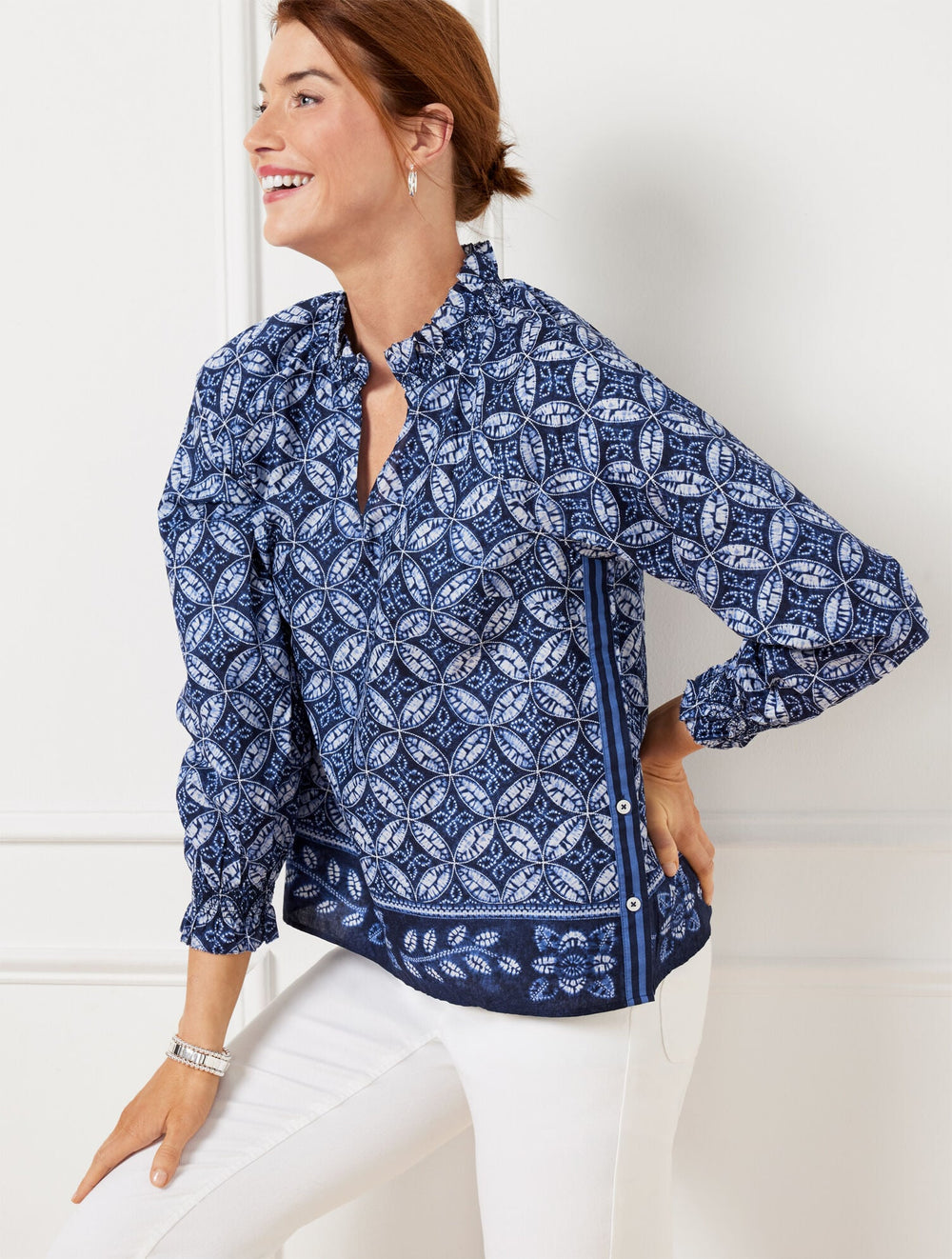 SIDE BUTTON TOP - MEDALLION TIE-DYE | Talbots near me
