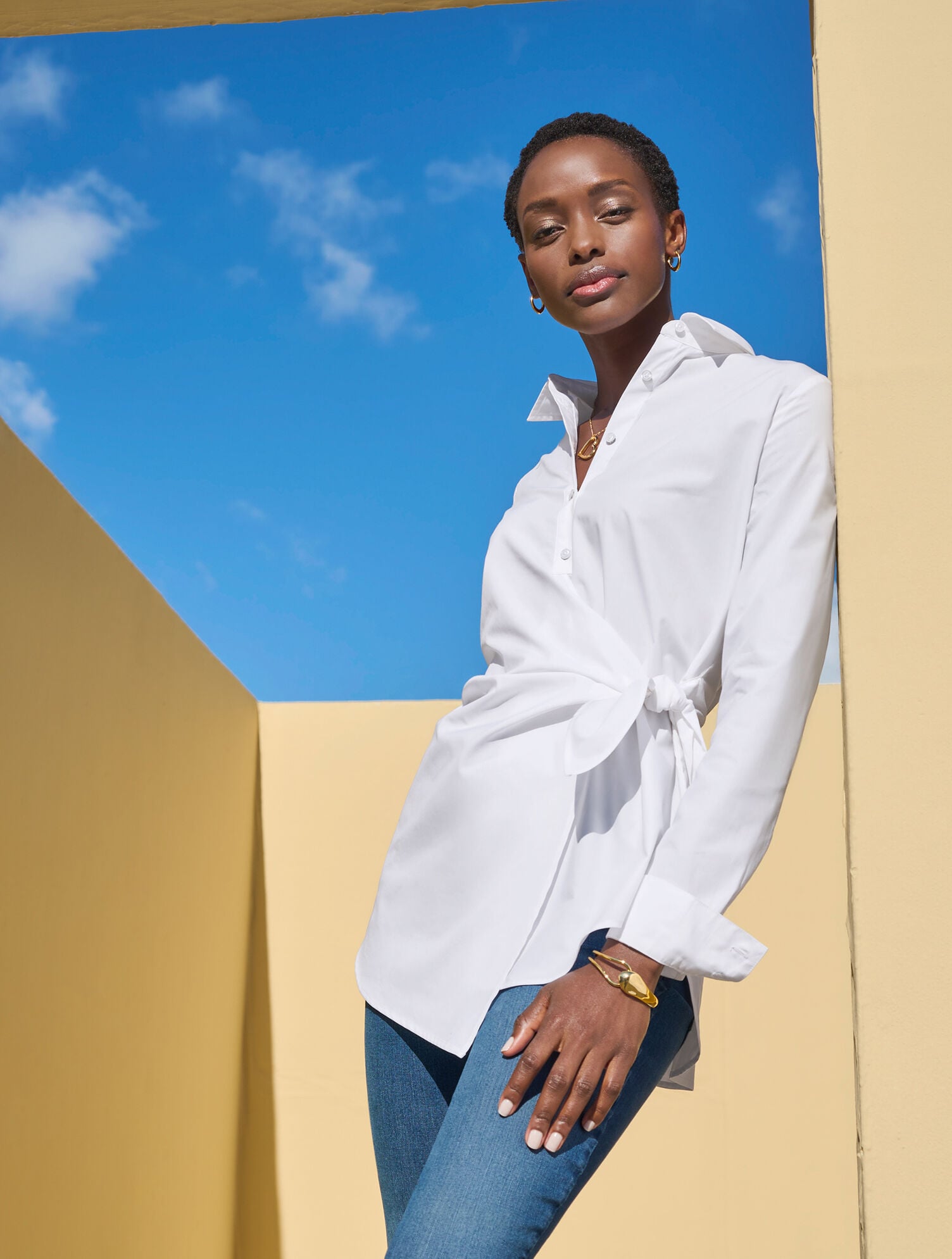 TIE FRONT DRAPED POPLIN SHIRT | Talbots online