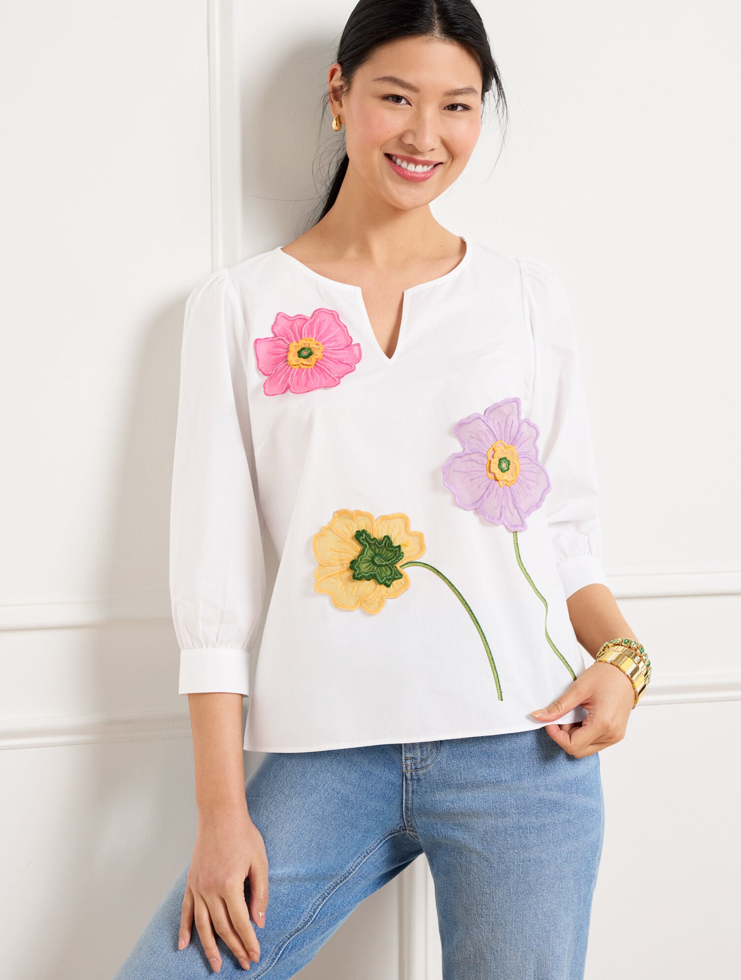 FLORAL EMBROIDERED POPLIN TOP | Talbots discount