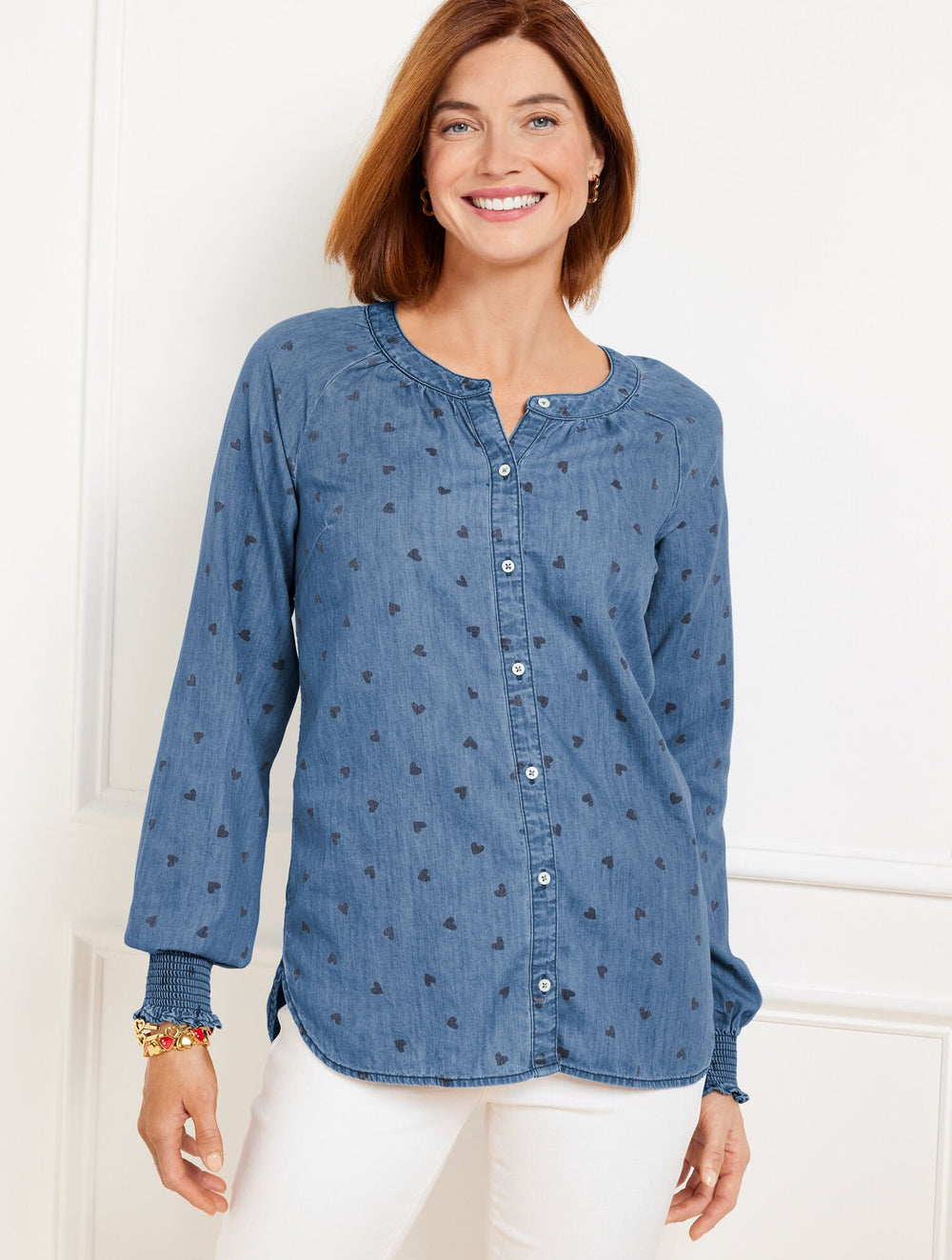 DENIM RUFFLE TOP - SPRING HEARTS | Talbots US