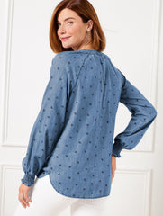 DENIM RUFFLE TOP - SPRING HEARTS | Talbots US