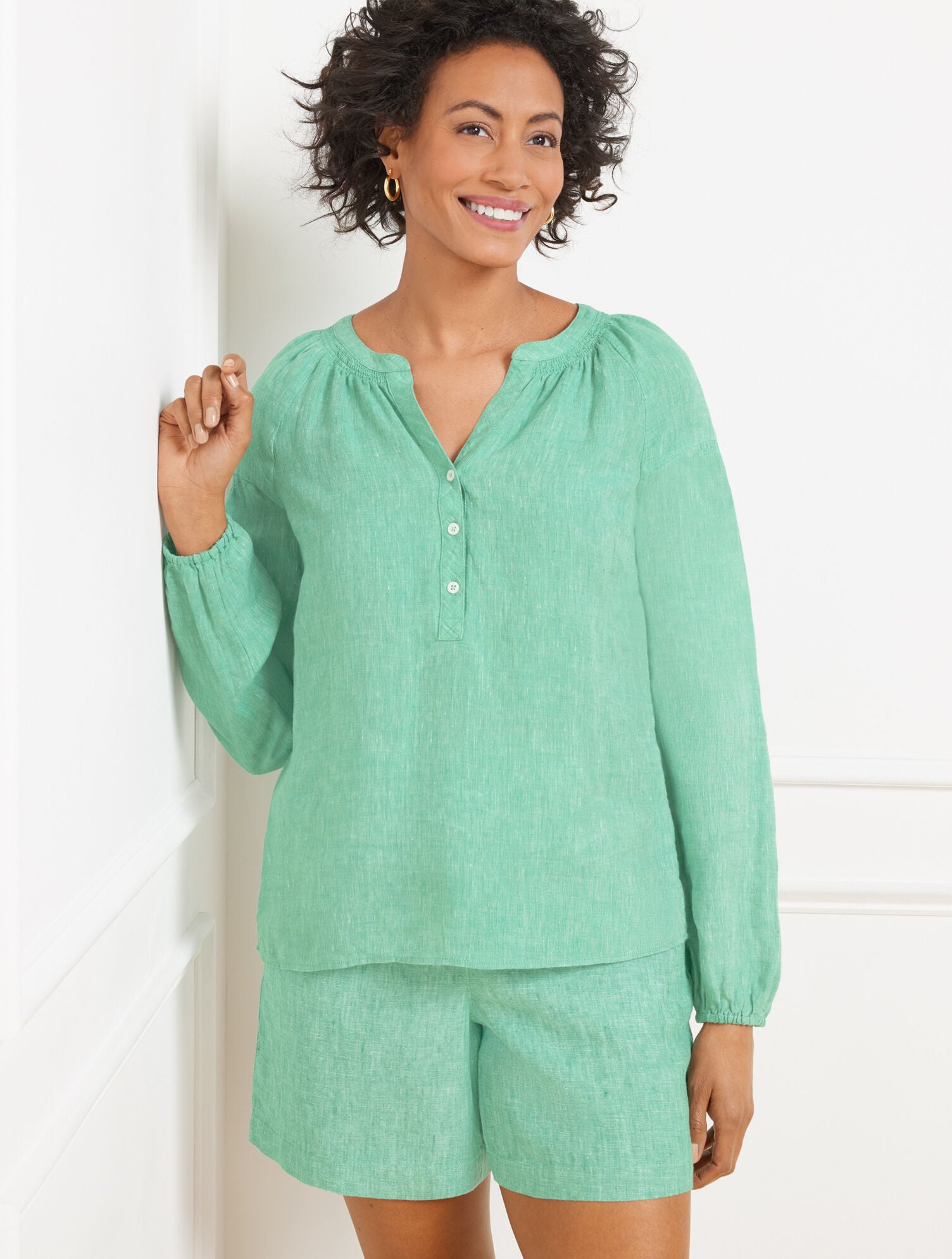 LANTERN SLEEVE LINEN TOP - CROSS DYED | Talbots near me
