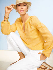 LANTERN SLEEVE LINEN TOP - CROSS DYED | Talbots near me