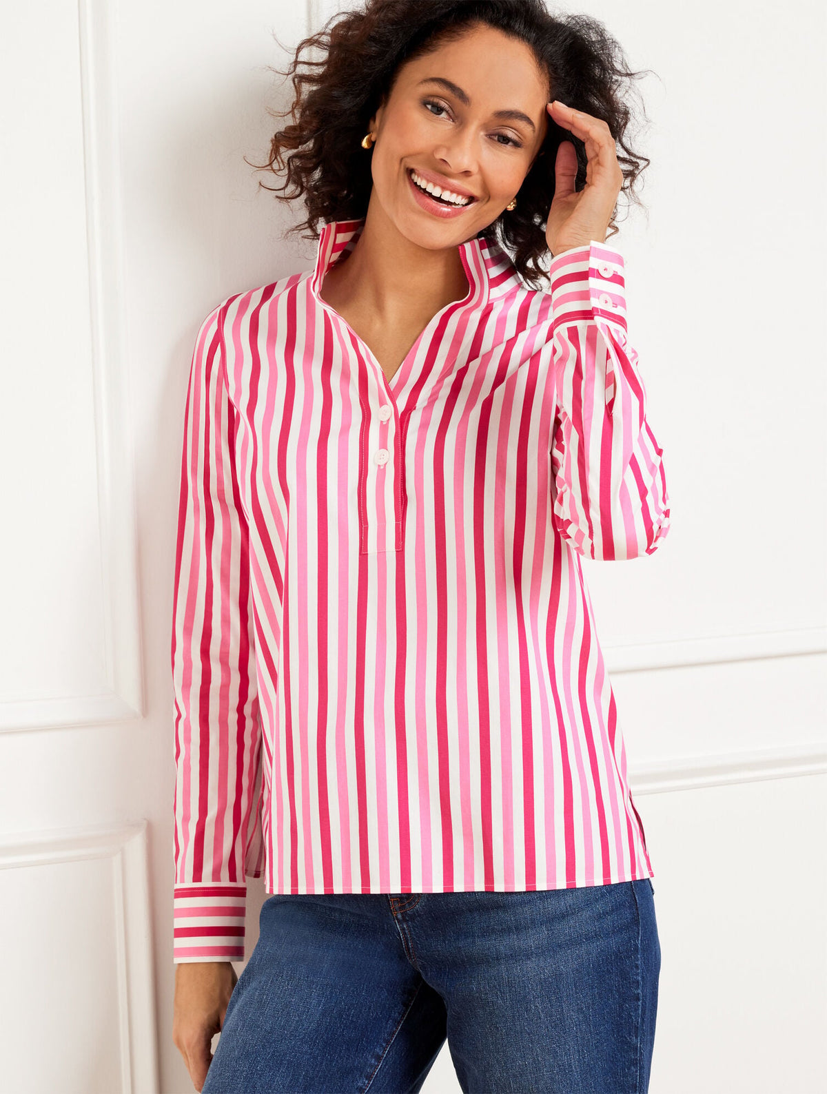 NON-IRON POPOVER - PRINTED JOYFUL STRIPE | Talbots US