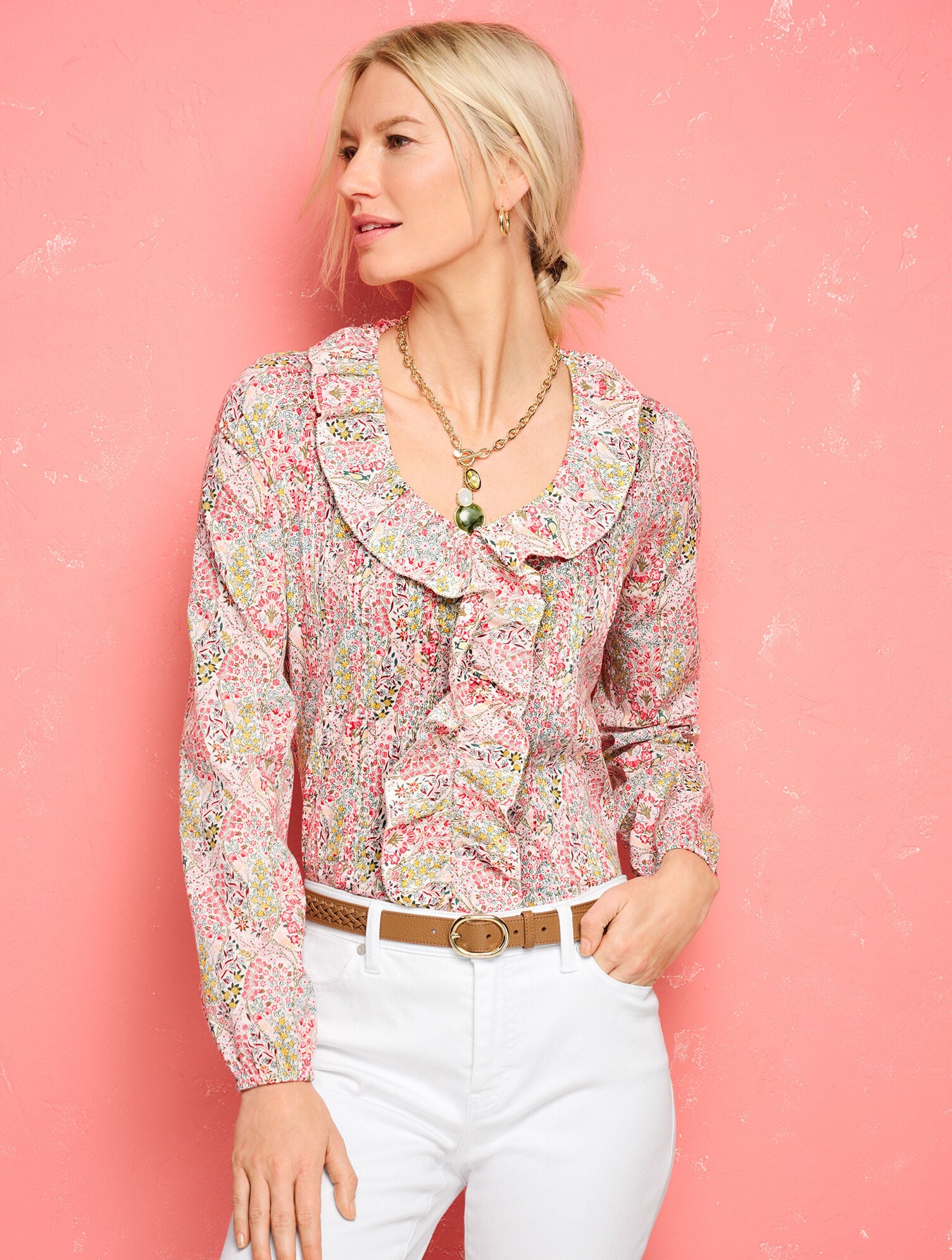 PINTUCK RUFFLE TOP - BRANCHING FLORAL | Talbots US