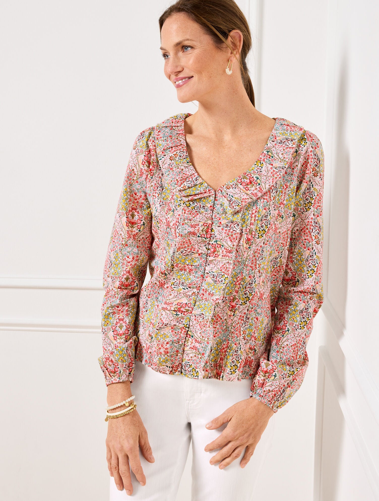 PINTUCK RUFFLE TOP - BRANCHING FLORAL | Talbots US