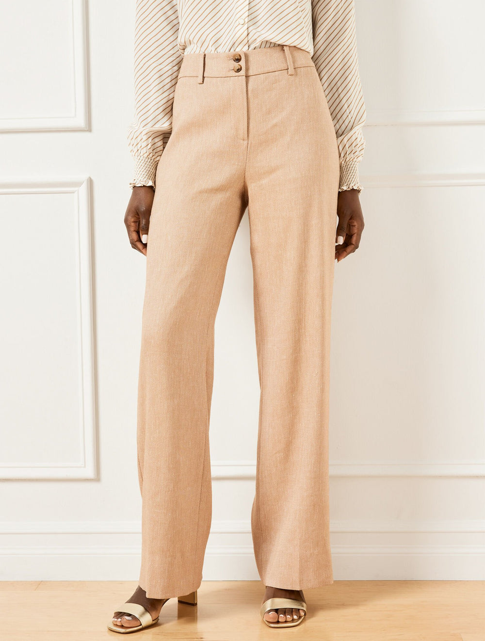 WIDE LEG TEXTURED STRETCH LINEN PANTS | Talbots outlet