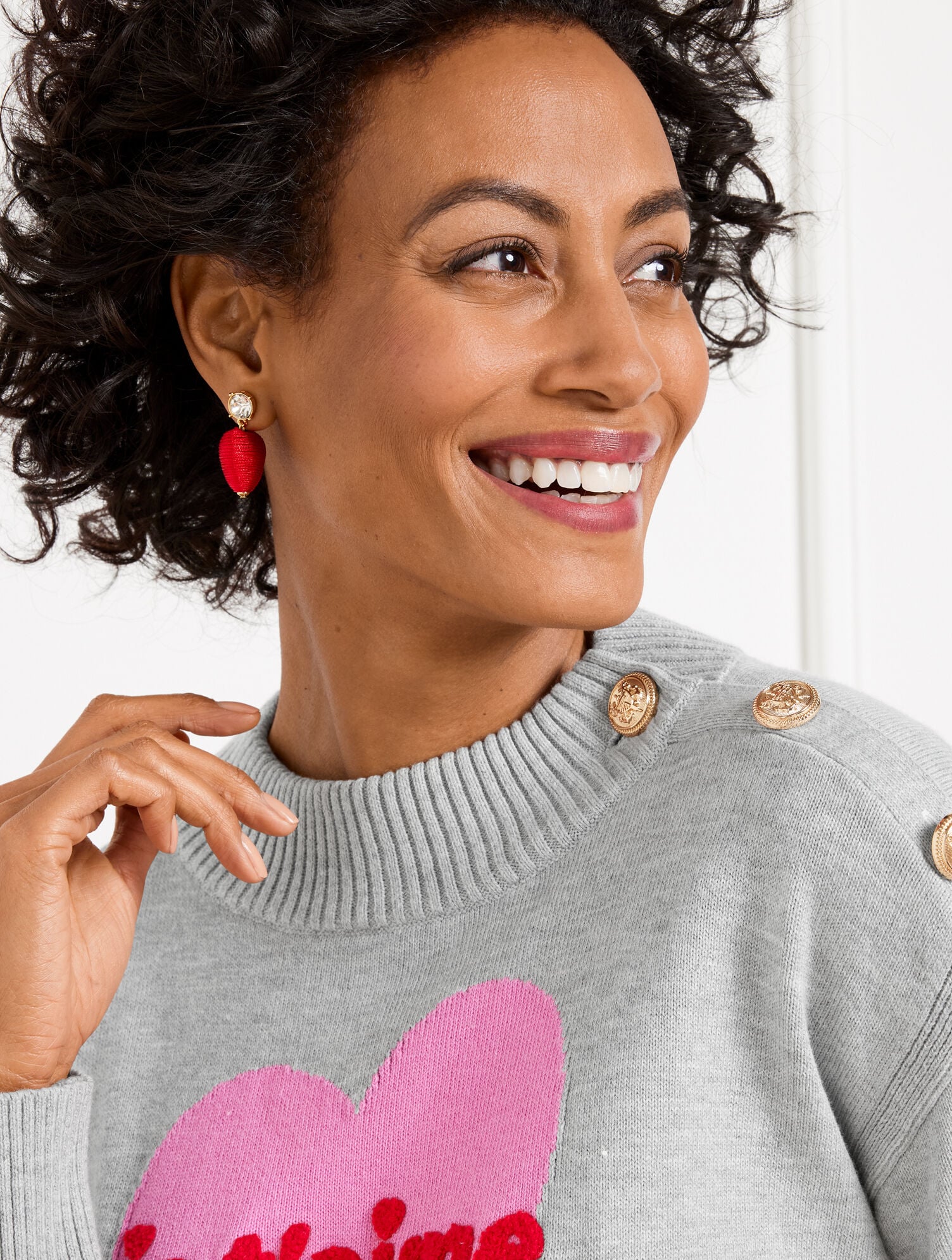 JE T’AIME HEART MOCKNECK PULLOVER | Talbots US
