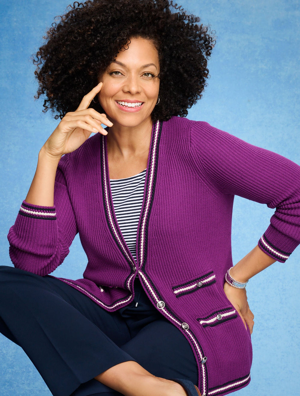 V-NECK CARDIGAN - TEXTURE STRIPE | Talbots for sale