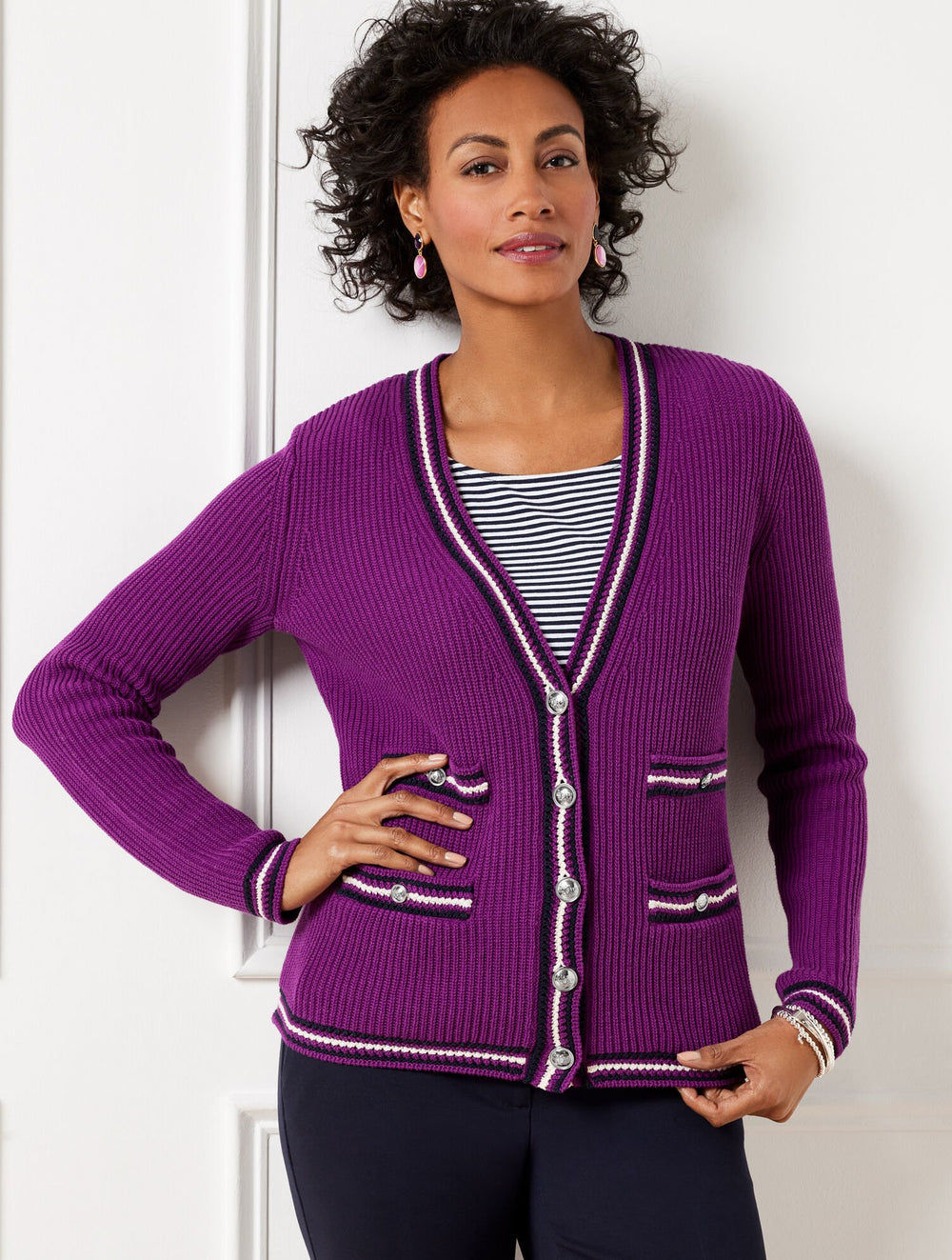 V-NECK CARDIGAN - TEXTURE STRIPE | Talbots for sale