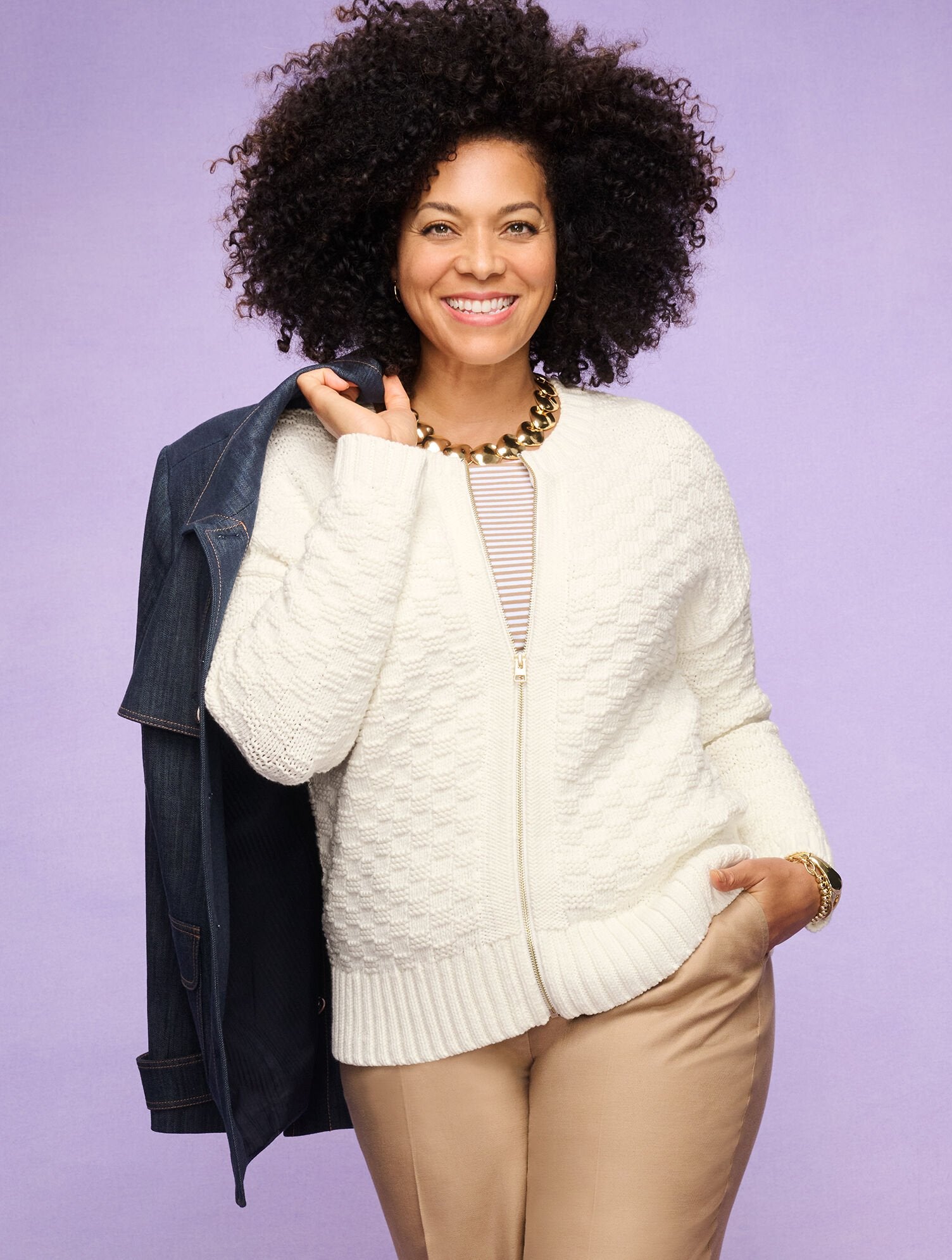 TEXTURE STITCH BOMBER CARDIGAN | Talbots on sale