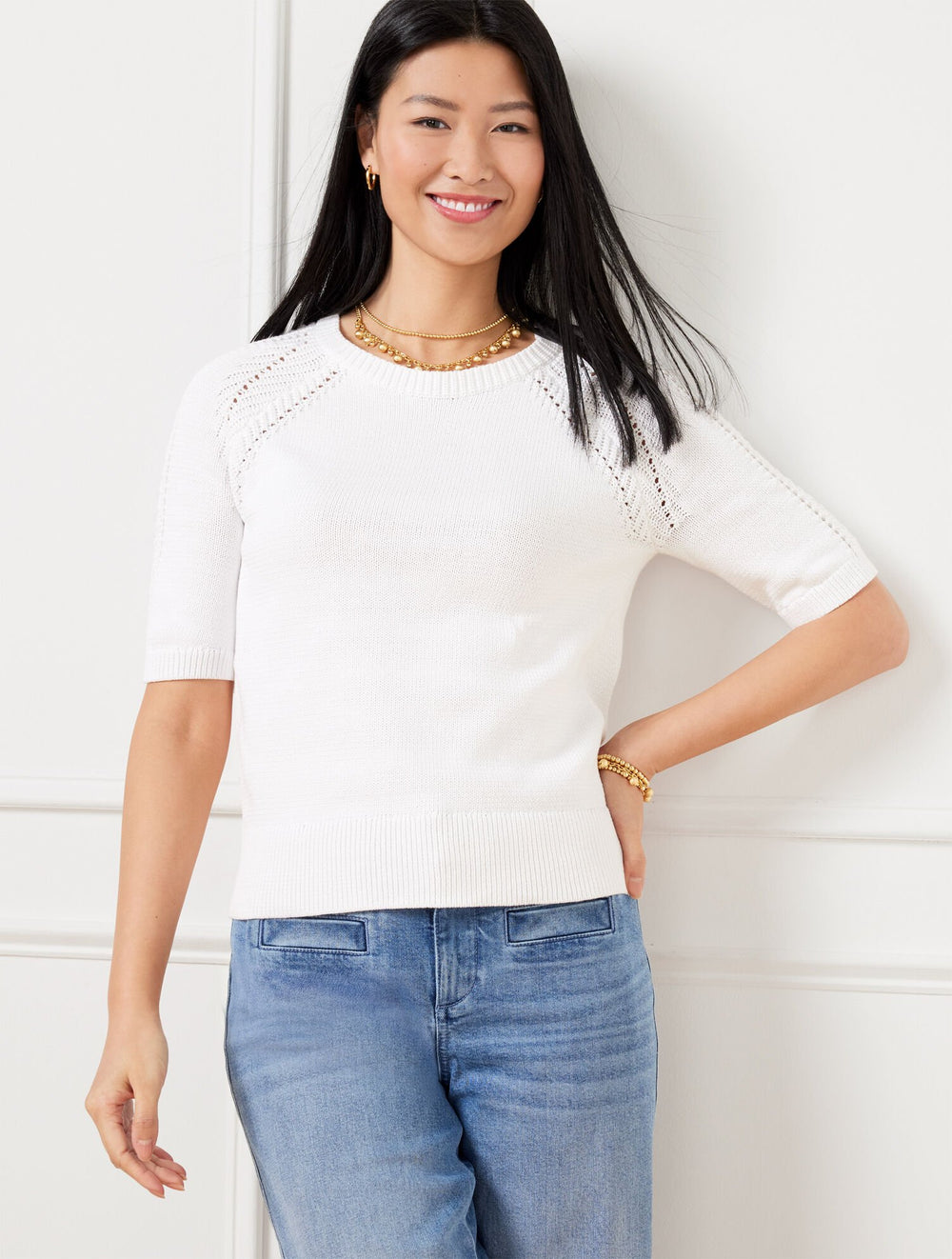 POINTELLE CREWNECK PULLOVER | Talbots online