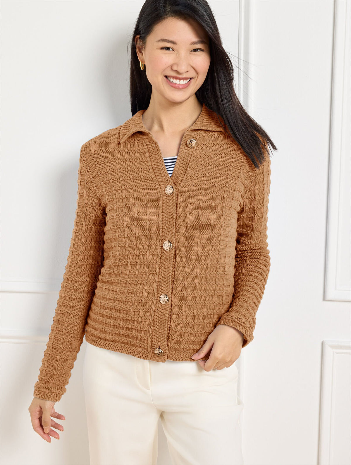 TEXTURED POLO CARDIGAN | Talbots sale