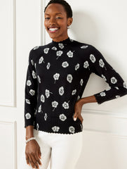 SCALLOP EDGE RAGLAN SWEATER - DECO FLOWER | Talbots for sale