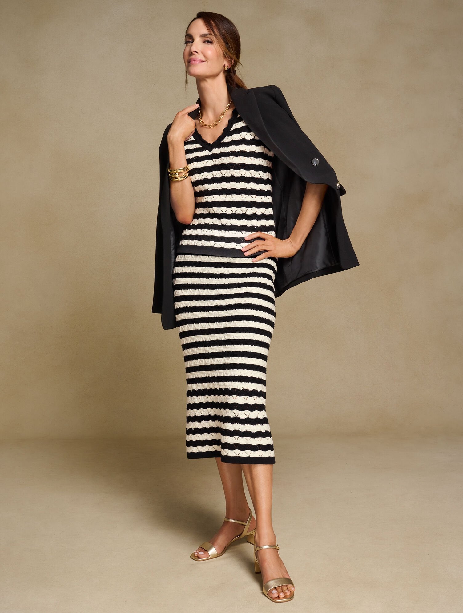 POINTELLE STRIPE SHORT SLEEVE SWEATER | Talbots on sale