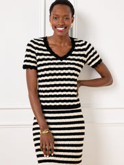 POINTELLE STRIPE SHORT SLEEVE SWEATER | Talbots on sale
